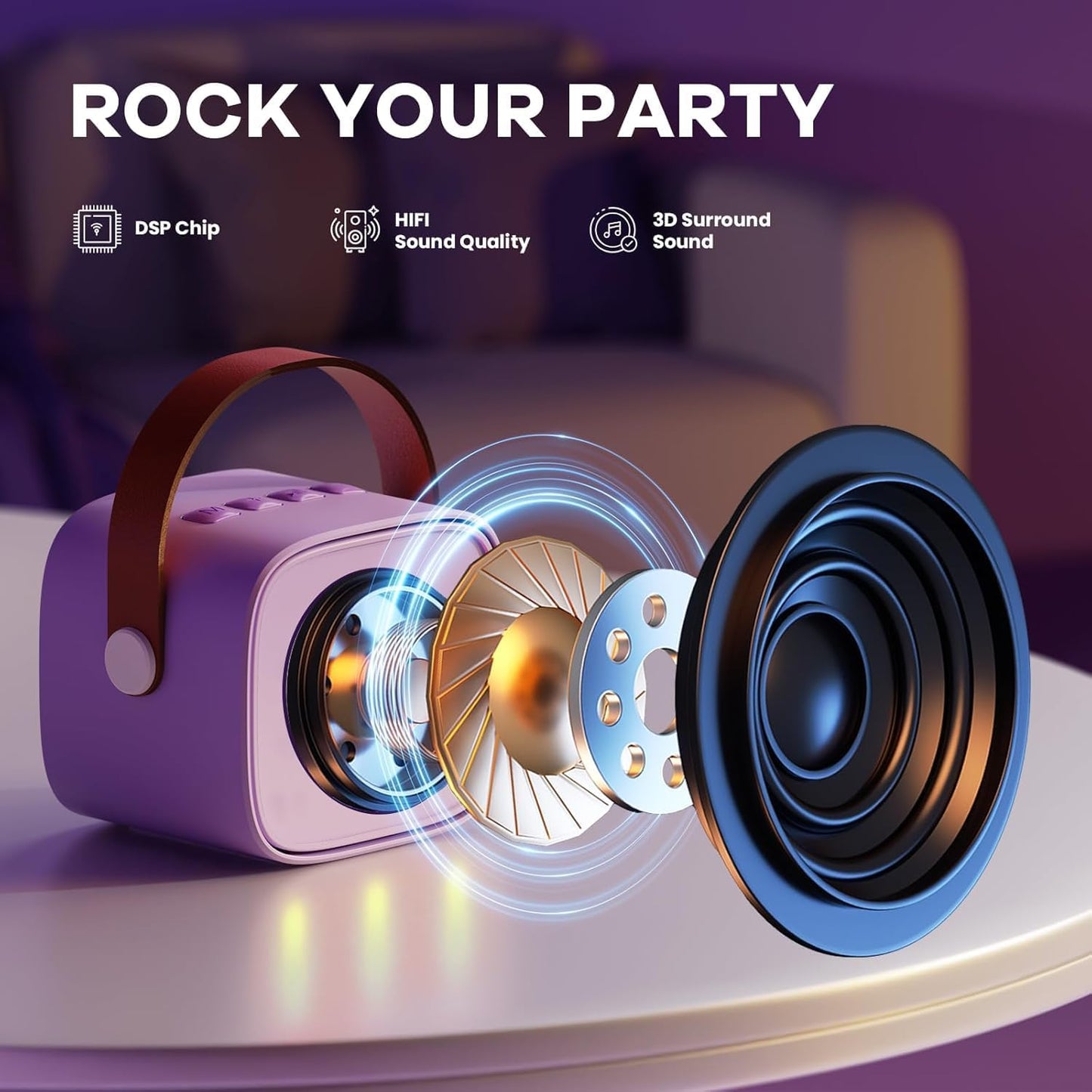 YLL Mini Karaoke Machine for Kids Adults: Portable Loud Speaker with 4 Wireless Microphones -Most Popular Birthday Party Gifts for Girls Boys 3, 4, 5, 6, 7, 8, 9, 10+ Year Old Toys(Purple)