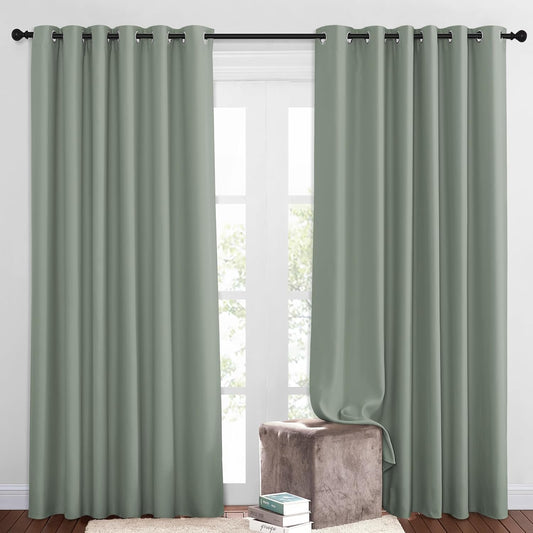 NICETOWN Room Darkening Patio Curtains for Windows 84 inch Length - Solid Thermal Insulated Grommet Light Reducing Panels Window Treatment for Living Room (Sage Green, 2 Panels = 160" Wide)