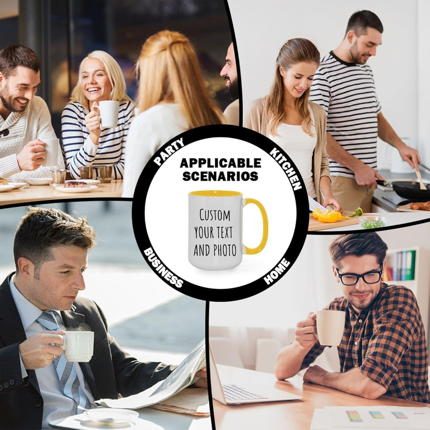 Ship Next Day Custom Mug Design Your Own Photo Text Personalized Picture Gifts for Women Men Customized Gifts Idea Personalized Coffee Mugs 15oz Yellow Handle