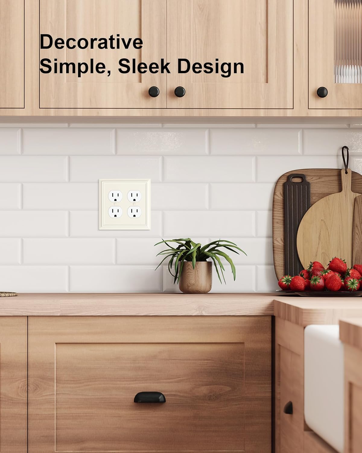 2-Pack Double Duplex Outlet Cover, Light Almond Decorative Switch Plates and Outlet Covers for Electrical Outlets, Durable Natural Bamboo Fiber Wall Plates, 2 Gang Receptacle Cover