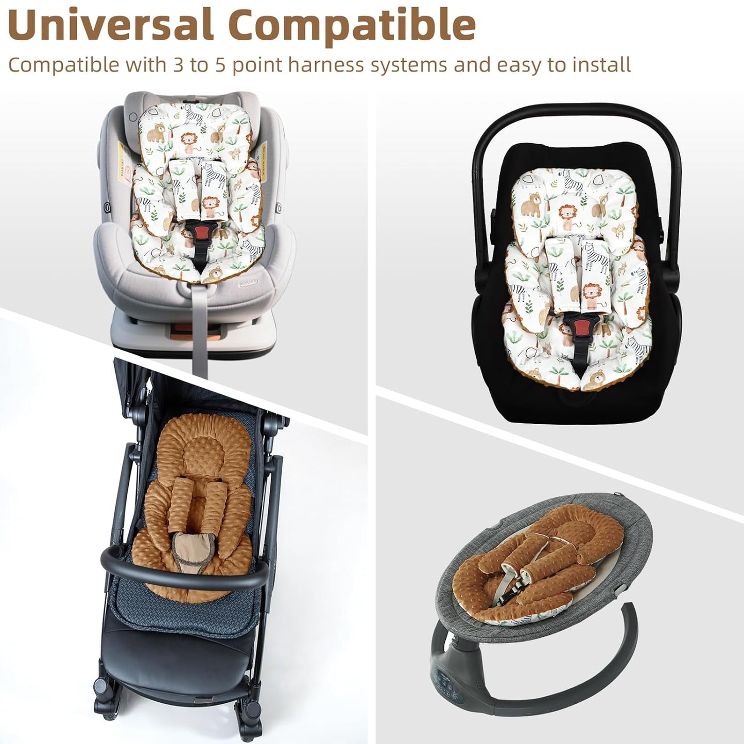 Infant Car Seat Insert Cushion, Baby Car Seat Head Body Support for Girls & Boys, Reversible Newborn Car Seat Insert with 2 Extra Strap Paddings, Premature Car Seat Cushion, Animal