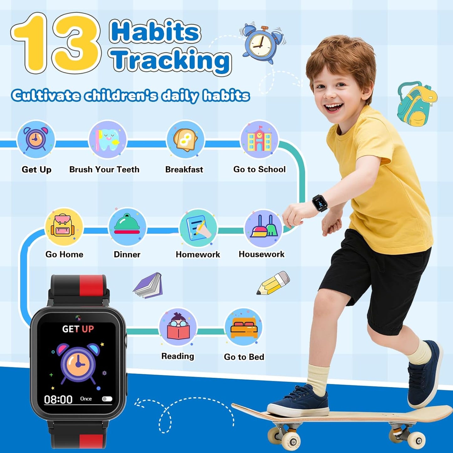 Smart Watch for Kids with 39 Games Camera Video Recorder Music Alarm Calculator Calendar Flashlight Parental Control Pedometer, Gift Toys for 4-12 Years Old Boys and Girls (Black)