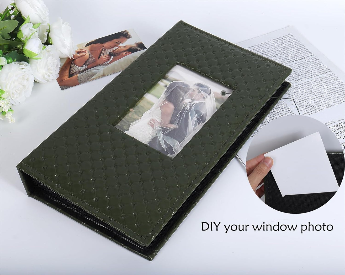 RECUTMS Photo Album for 4x6 300 Photos, 3 Per Pages Photo Picture Album PU Leather Button Grain Cover, Horizontal Photos Record Wedding Family Baby Anniversary Birthday Graduation Travel (Dark Green)