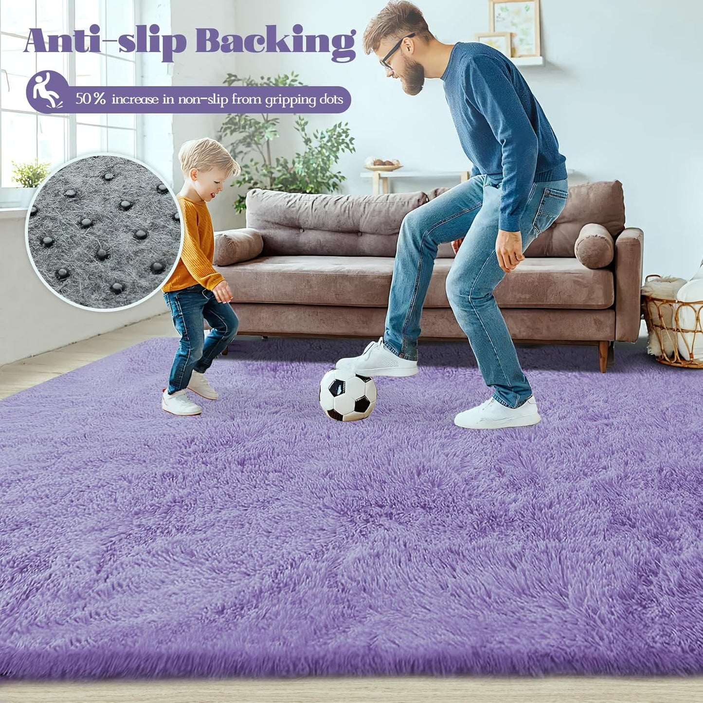 4x6 Area Rug for Living Room: Fluffy Shag Soft Washable Rugs Fuzzy Plush Indoor Carpet for Bedroom Nursery Playroom Dorm Kids Girls Boys Room (Purple, 4'x6')