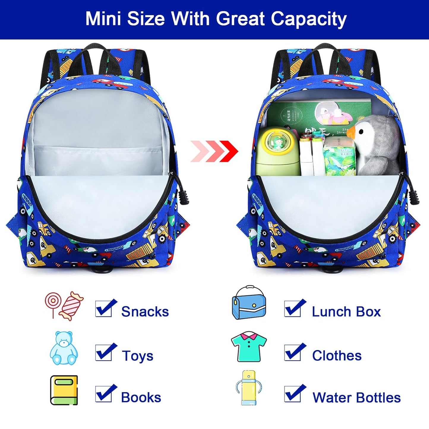 Accmor Toddler Backpack with Leash, Cute Kids Backpacks with Anti Lost Wrist Link, Mini Baby Backpack Leash Walking Harness for Outdoor Travel, Small Excavator Backpack Tether Protector for Boys