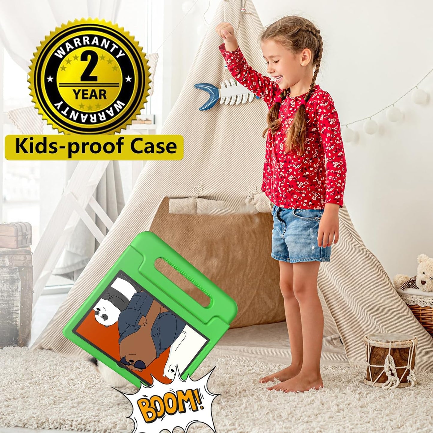 Kids Tablet, 10.1 Inch Tablet for Kids Android 14, 64GB Octa-Core, WiFi, Big Battery, Kids Space, Parental Control 1280 * 800 HD Display Children Tablets Green