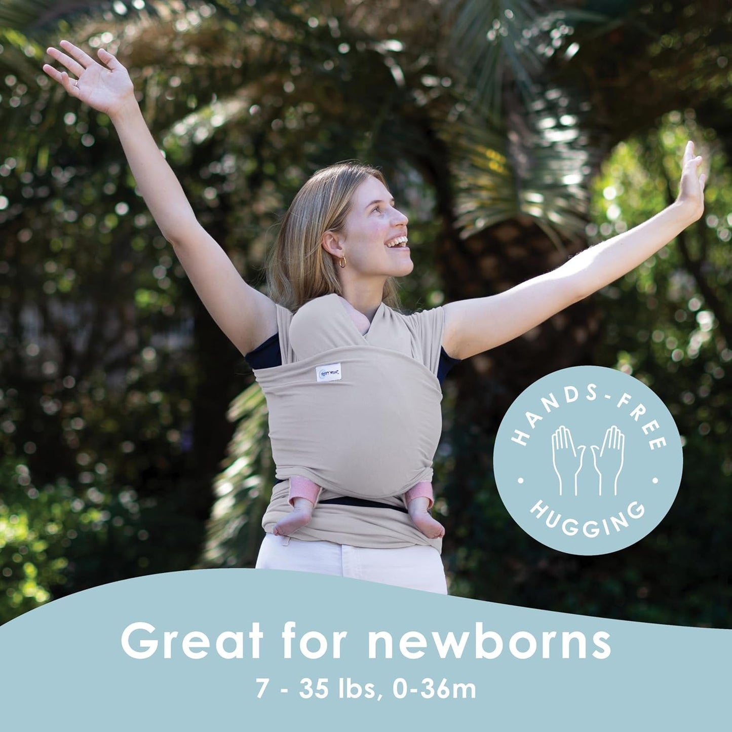 Sleepy Wrap Stretchy Ergonomic Baby Carrier Sling for Newborns to Toddlers - Hands-Free Lightweight Baby Wrap 7-35 lbs (Light Grey)