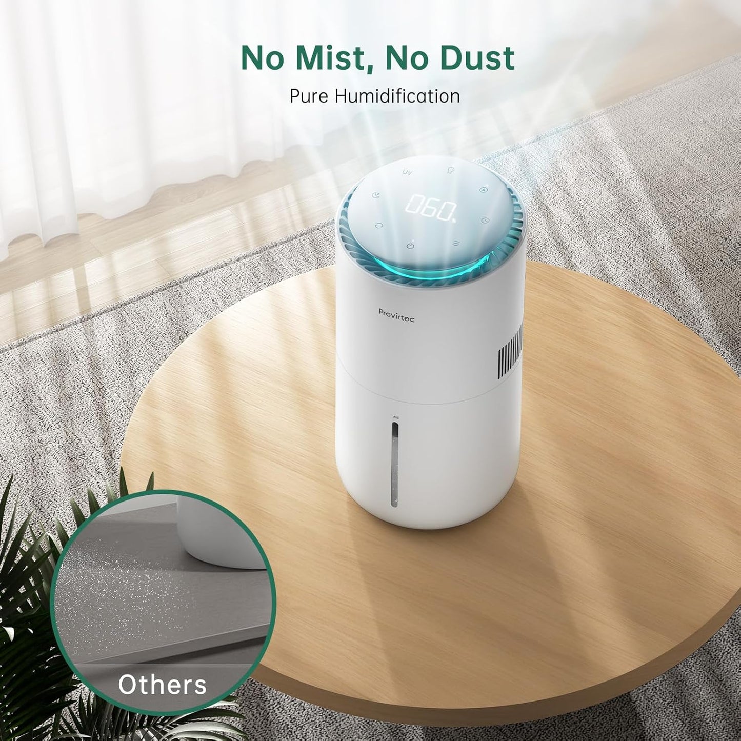 MistFree Smart Humidifier for Bedroom, Evaporative Humidifier No White Dust, Auto Humidity & APP Control, 3L Water Tank Easy to Clean, Sleep Mode, Timing, Humidifiers for Nursery/Baby(White)