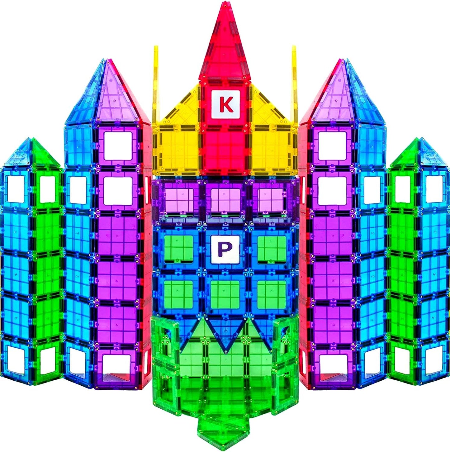 Magnetic Tiles Building Blocks - 113pcs Advanced Set - STEM Toys for 3+ Year Old Boys and Girls -Strongest Magnets - Includes 13 Piece Insert Alphabet Cards - Learning by Playing