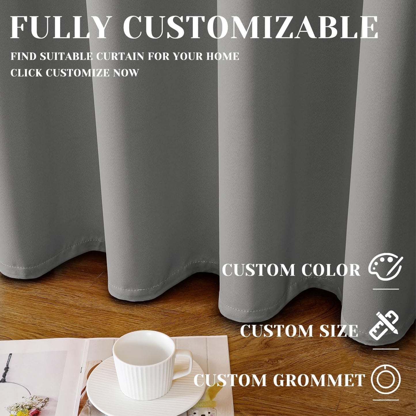 ChrisDowa Custom 100% Blackout Curtains for Bedroom with Black Liner, Double Layers Total Blackout Thermal Insulated Grommet Window Curtains 1 Panel (Custom Size and Color)