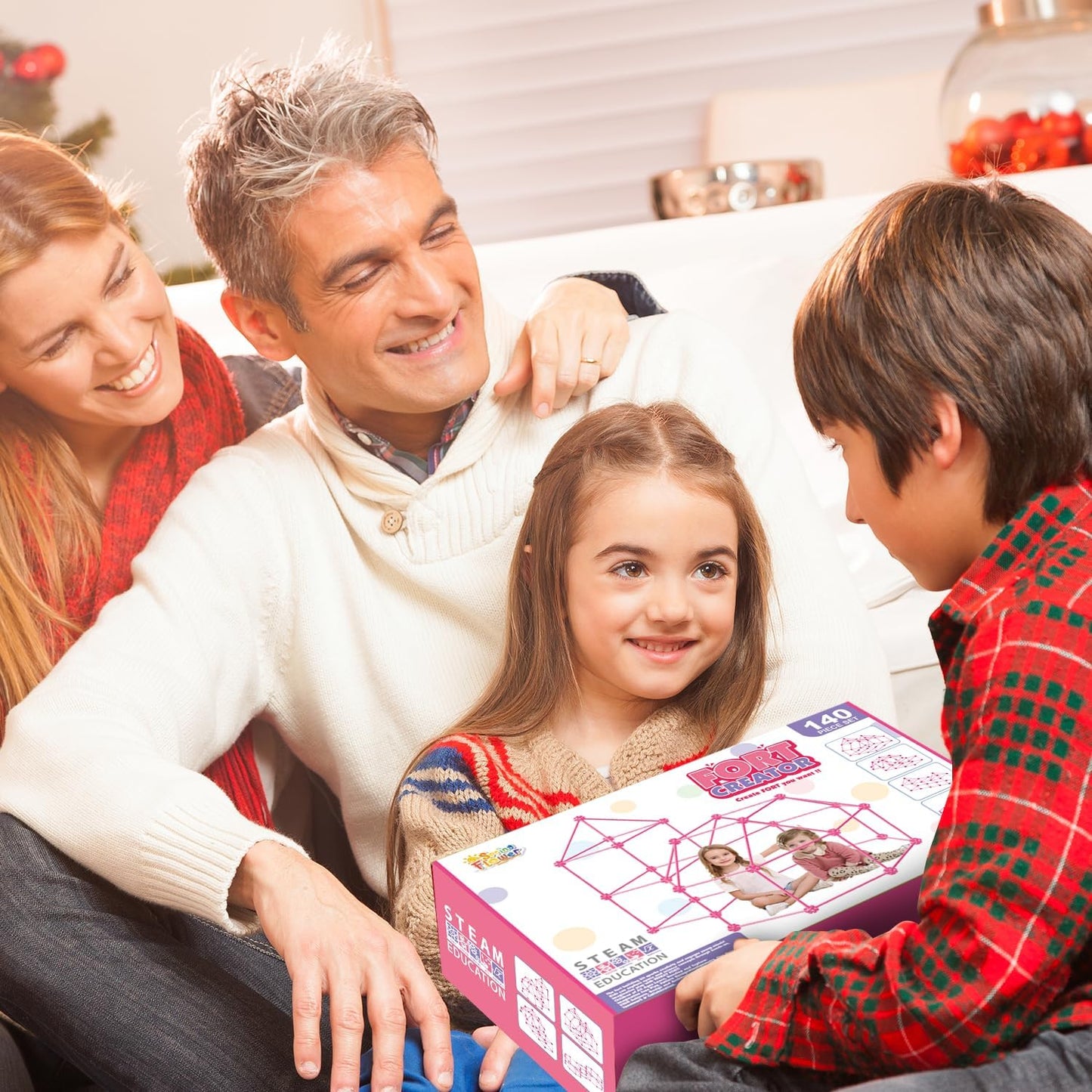 SpringFlower Fort Building Kit for Kids,STEM Construction Toys, Educational Gift for 3 4 5 6 7 8 9 10 11 12 Years Old Boys and Girls,Ultimate Creative Set for Indoor & Outdoors Activity,140 Pcs,Pink