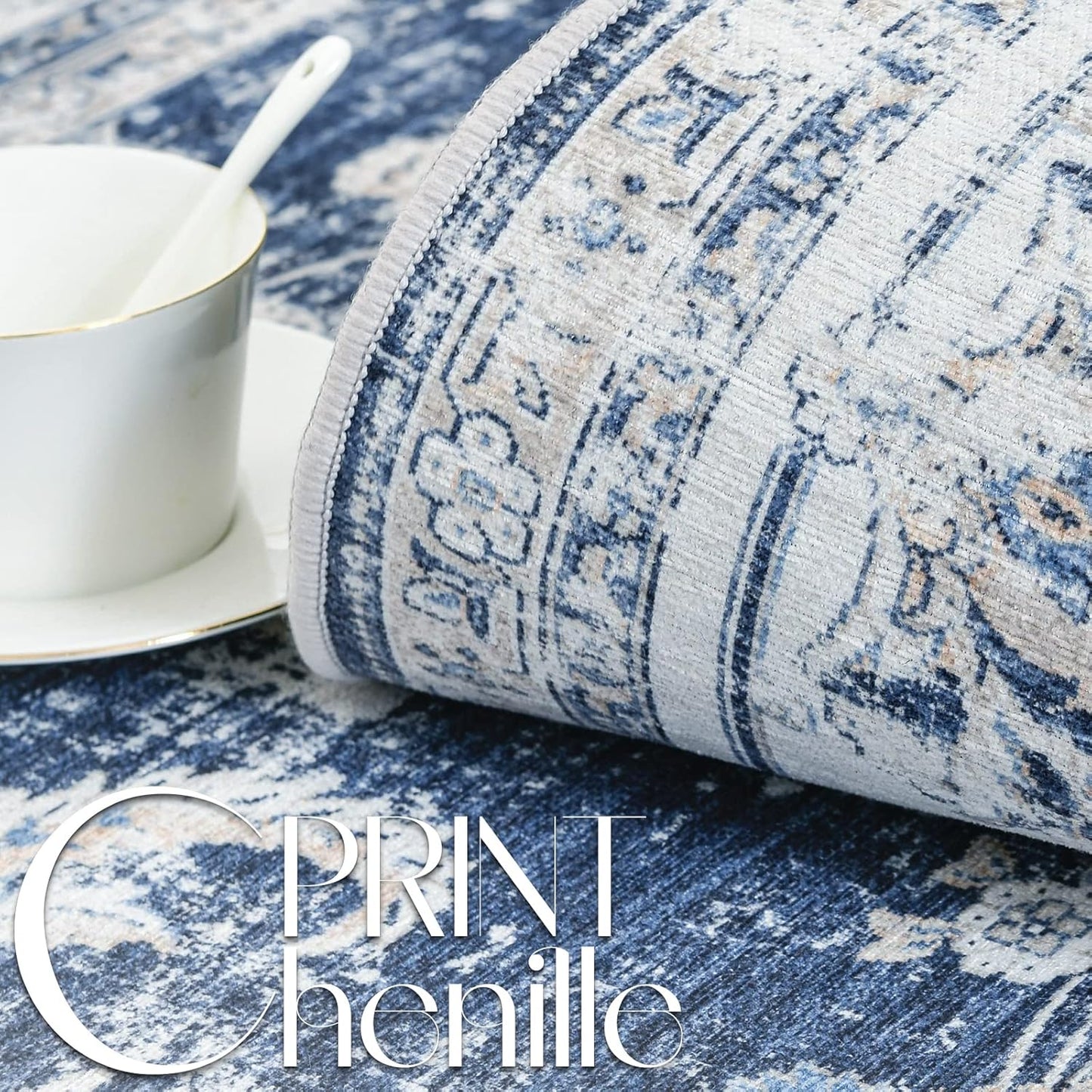 jinchan Hallway Runner Rug 3x10 Machine Washable Runner Rug Dark Blue Vintage Floral Design Non-Slip Low Pile Ultra-Thin for Kitchen Laundry Room Bedroom Farmhouse (3‘x10',Dark Blue)