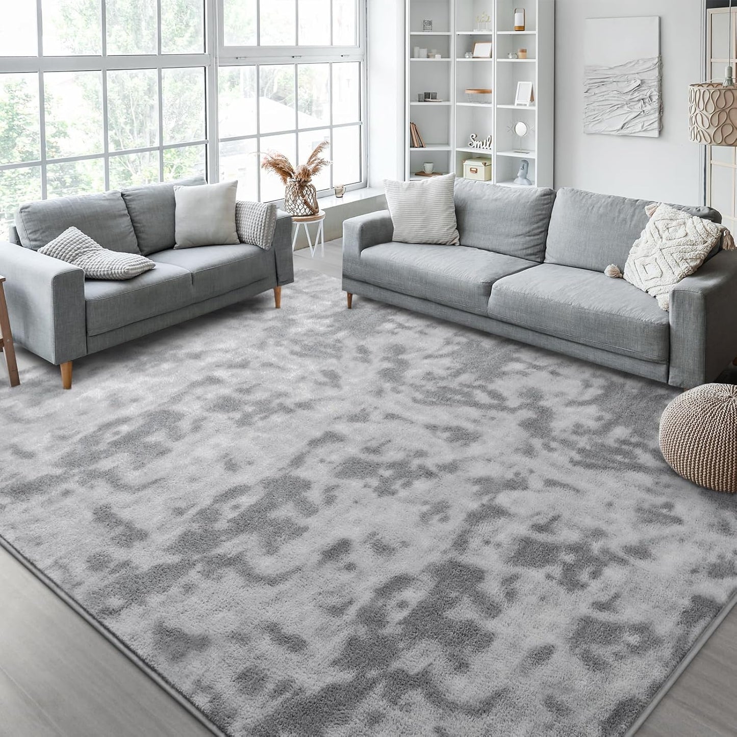Kimicole 4x6 Washable Area Rugs for Bedroom Living Room, Low Pile Ulta-Thin Solid Color Rug, Non-Slip Soft Fluffy Carpet for Nursery Kids Room Dorm Room Home Decor (Light Grey)