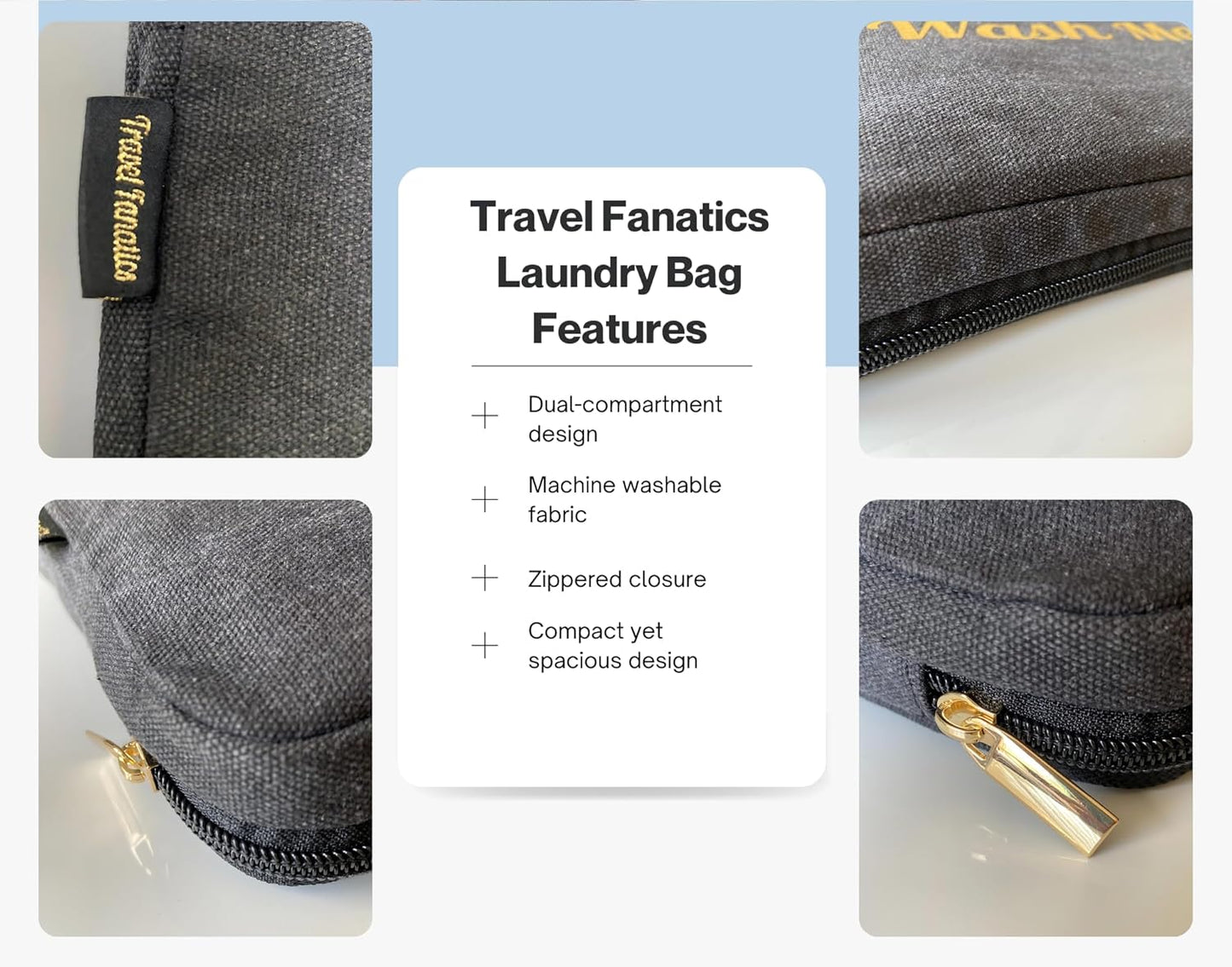 Travel Fanatics Wear Me, Wash Me Bag – 2-Sided Travel Laundry Bag with Stylish Design – Lightweight, Portable, and Durable Canvas Laundry Bag Organizer for Clean and Dirty Clothes