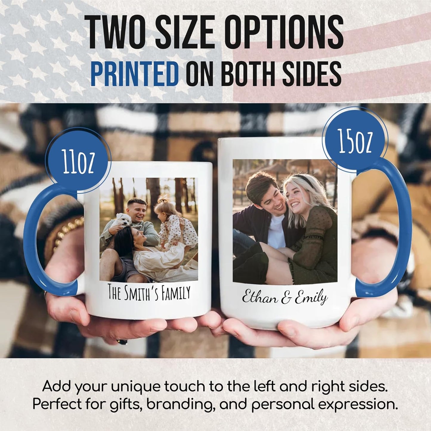 Custom Mug Upload Your Picture Personalized Coffee Mug with Photo Text Name Customized Cup Unique Ideas Gifts for Men Women Mom Dad Girlfriend Boyfriend Friend Family (Blue, 15oz)