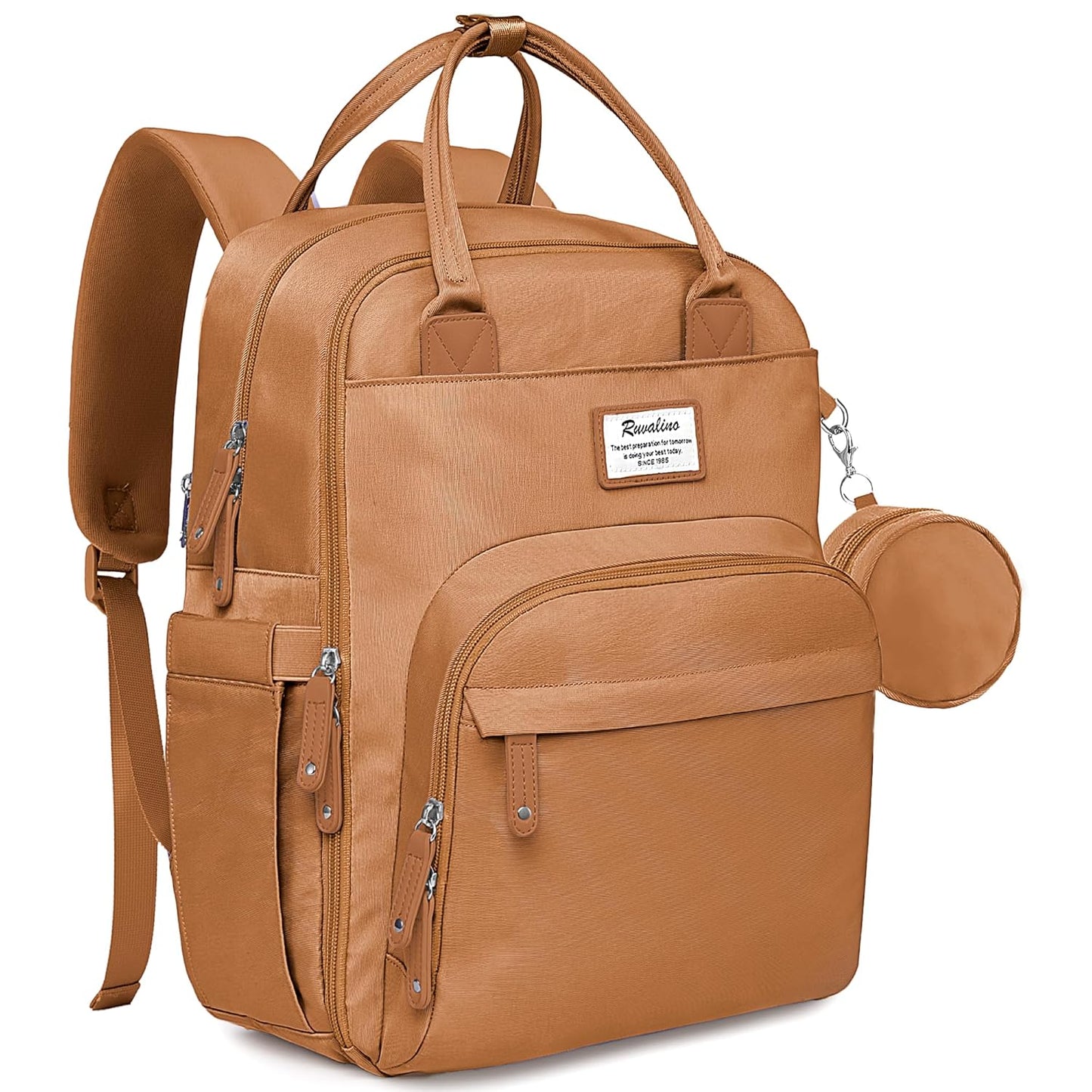 RUVALINO Diaper Bag Backpack-Multifunction Baby Travel Bag with Changing pad, Insulated Bottle Holders & Pacifier Case, Large Capacity, Waterproof, Dark Brown