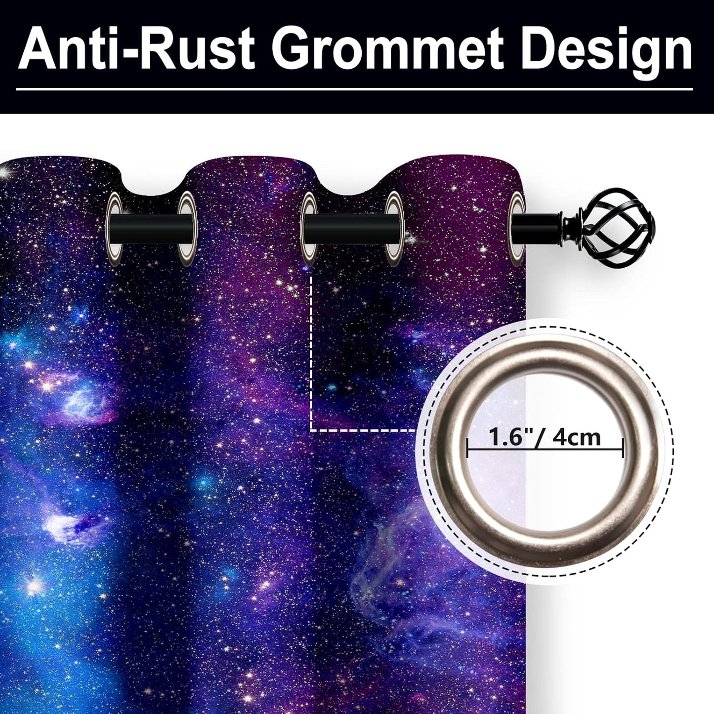 Aimego Galaxy Blackout Curtains Outer Space Universe Nebula Night Starry Decor for Kids Boys Teens Bedroom Living Room Window Drapes Grommet Top Room Darkening Curtains 2 Panel Set, 52"X84"
