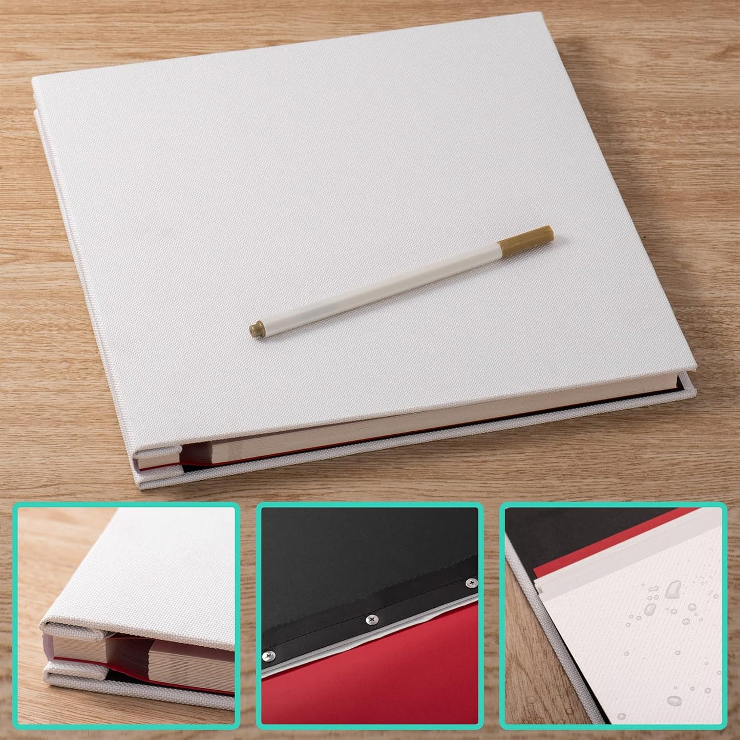 Photo Album Self Adhesive Scrapbook Album for 4×6 Pictures DIY Magnetic Linen Cover Album 15 Sheets/30 Blank Pages for Family Wedding, Birthday, Christmas, Anniversary (White)