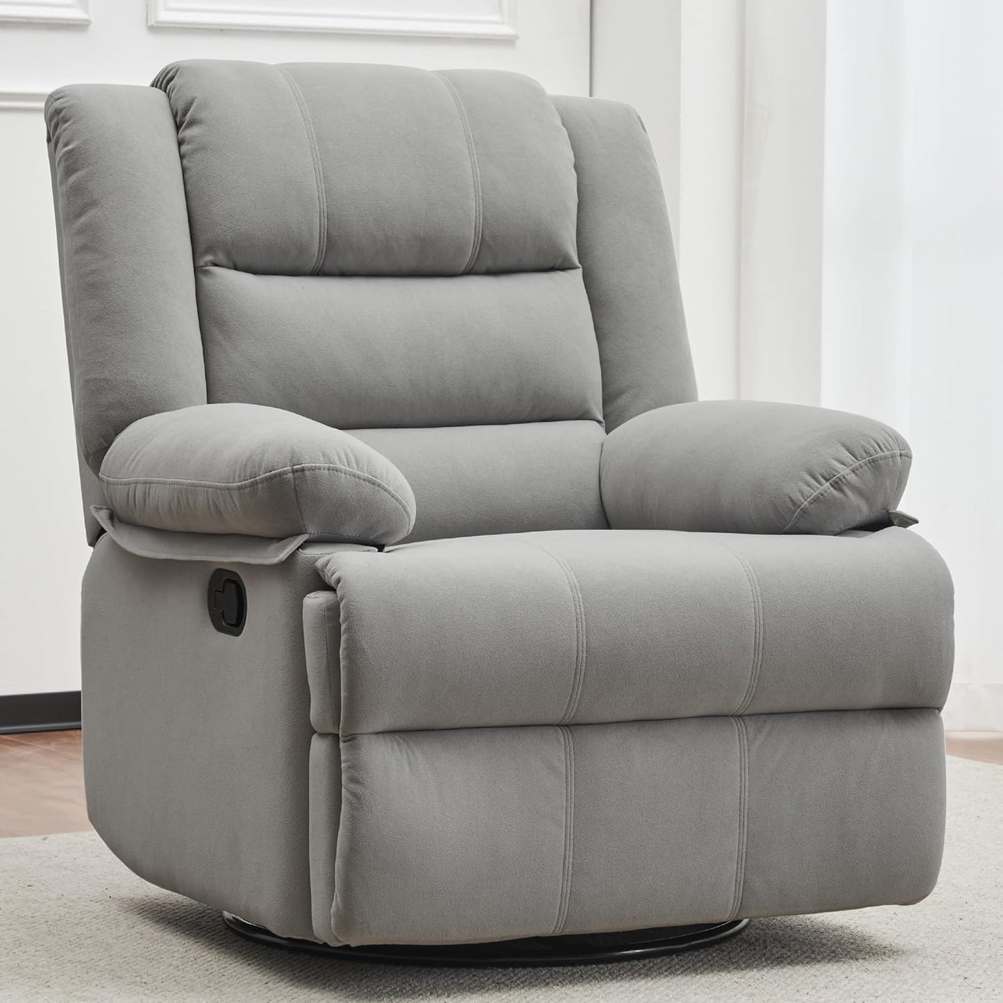 Swivel Rocking Recliner Chair for Adults, Overstuffed Manual Glider Rocker Recliner Chairs, Upholstered Reclining Single Sofa for Living Room Nursery (Light Grey)