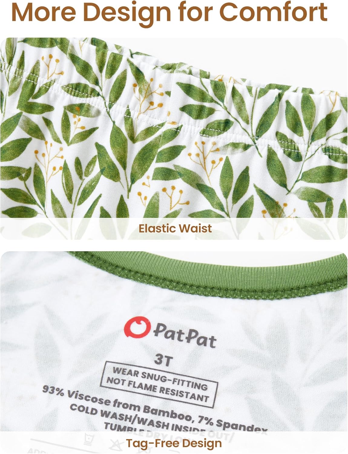 PATPAT Bamboo Viscose Pajama Set for Toddlers with Improved Tensile Strength, Snug Fit Pjs Sleeper for Baby Boys Girls Kids