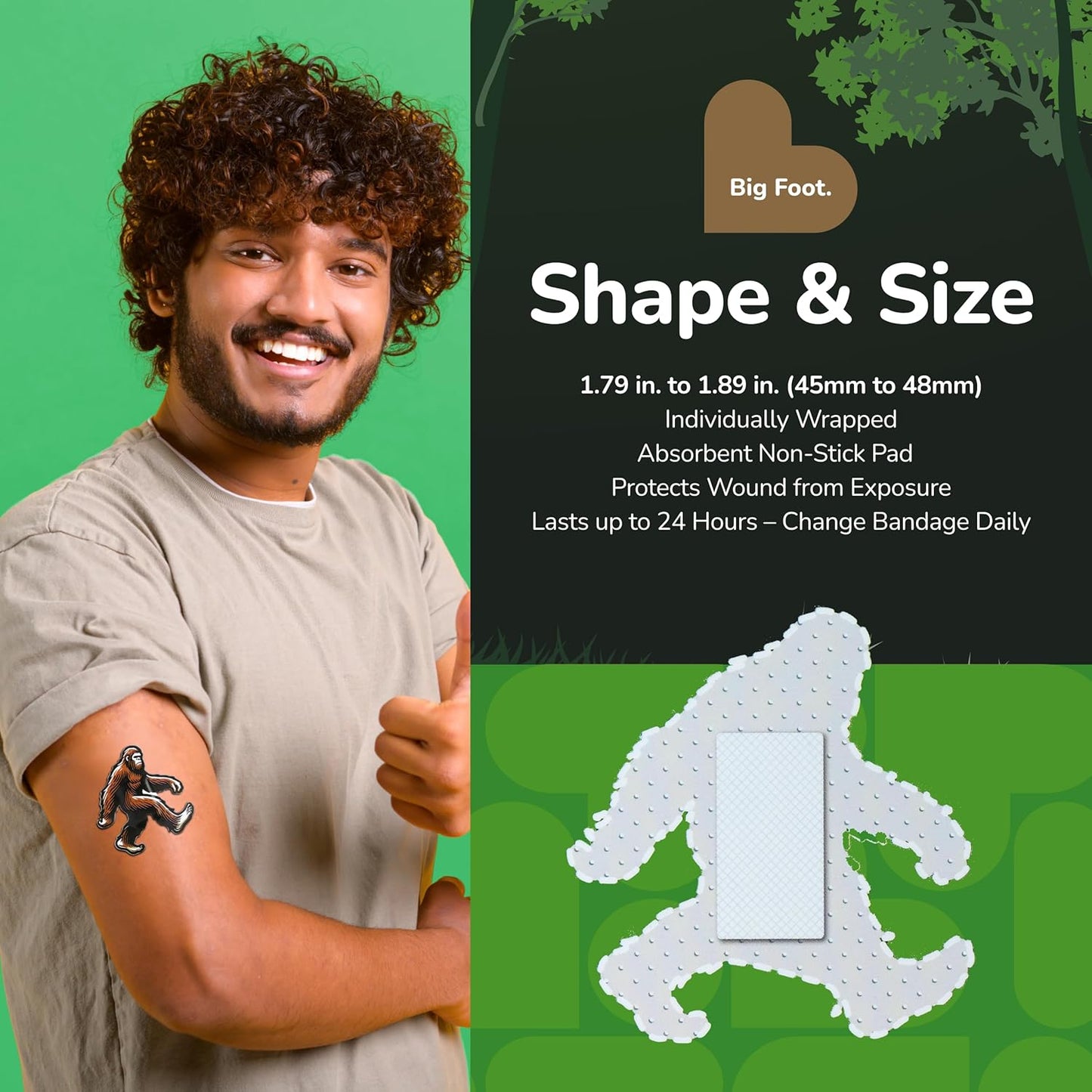 BioSwiss Bandages, Bigfoot Shaped Self Adhesive Bandage, Latex Free Wound Care, Fun First Aid Kit Supplies for Kids and Adults, 24 Count