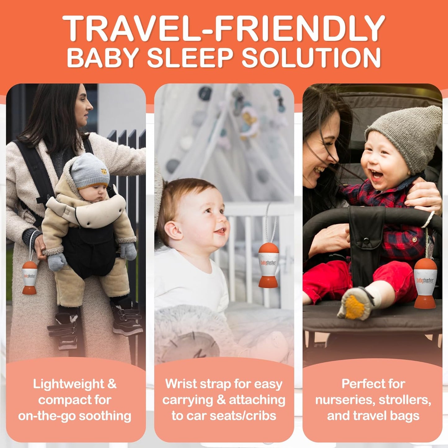 Baby Shusher Portable Sound Machine - White Noise Sound Machine, Baby Soother for Sleeping, Newborn Essentials for Crib, Battery Operated Hush, Travel Friendly - 3 Count