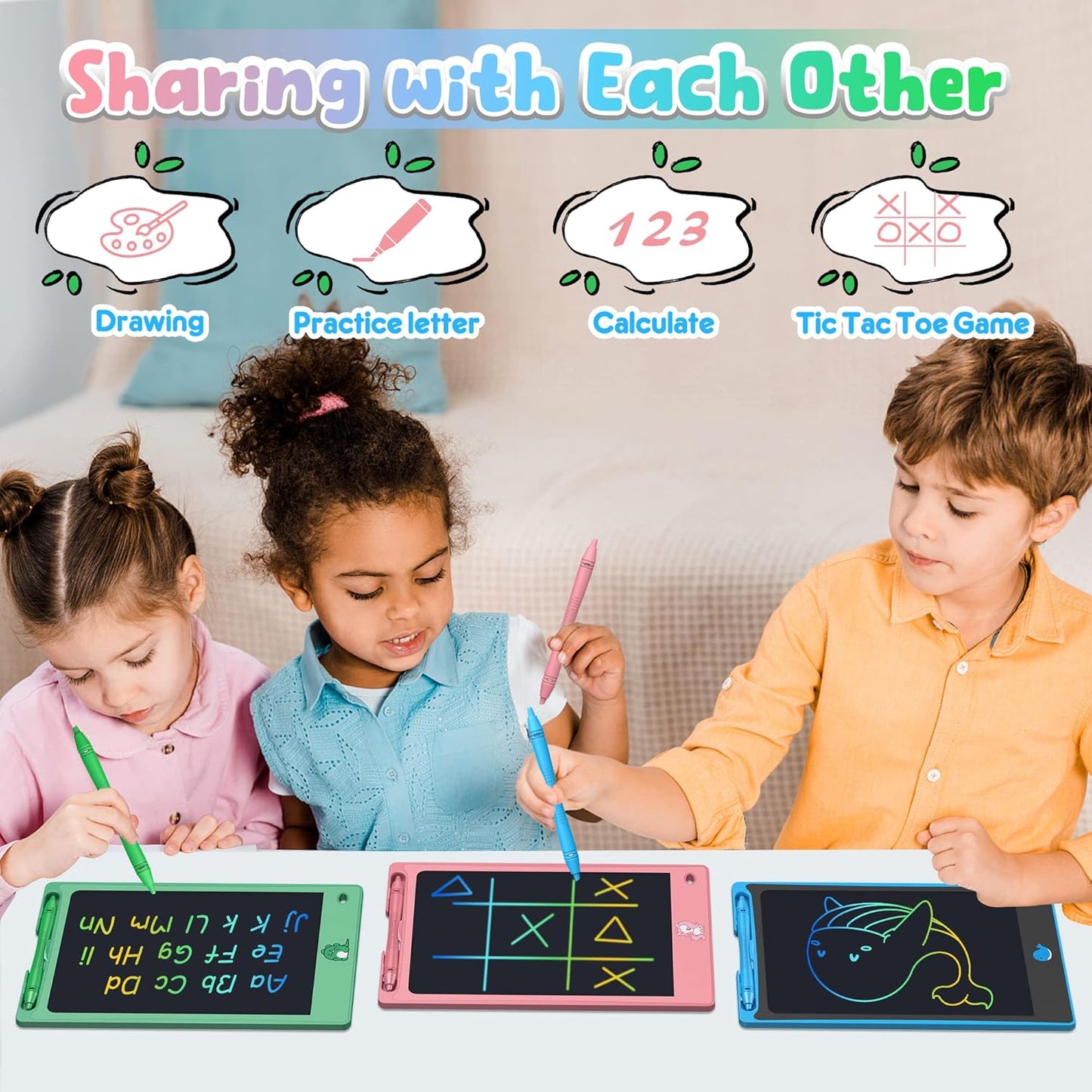 FLUESTON LCD Writing Tablet for Kids,Drawing Tablet for Boys Girls 3 4 5 6 7 8 Year,8.8 Inch 3pcs in 1 Pack Drawing Pad Toy Birthday Gifts for Toddler, Educational Doodle Board Cute Dinosaur Unicorn