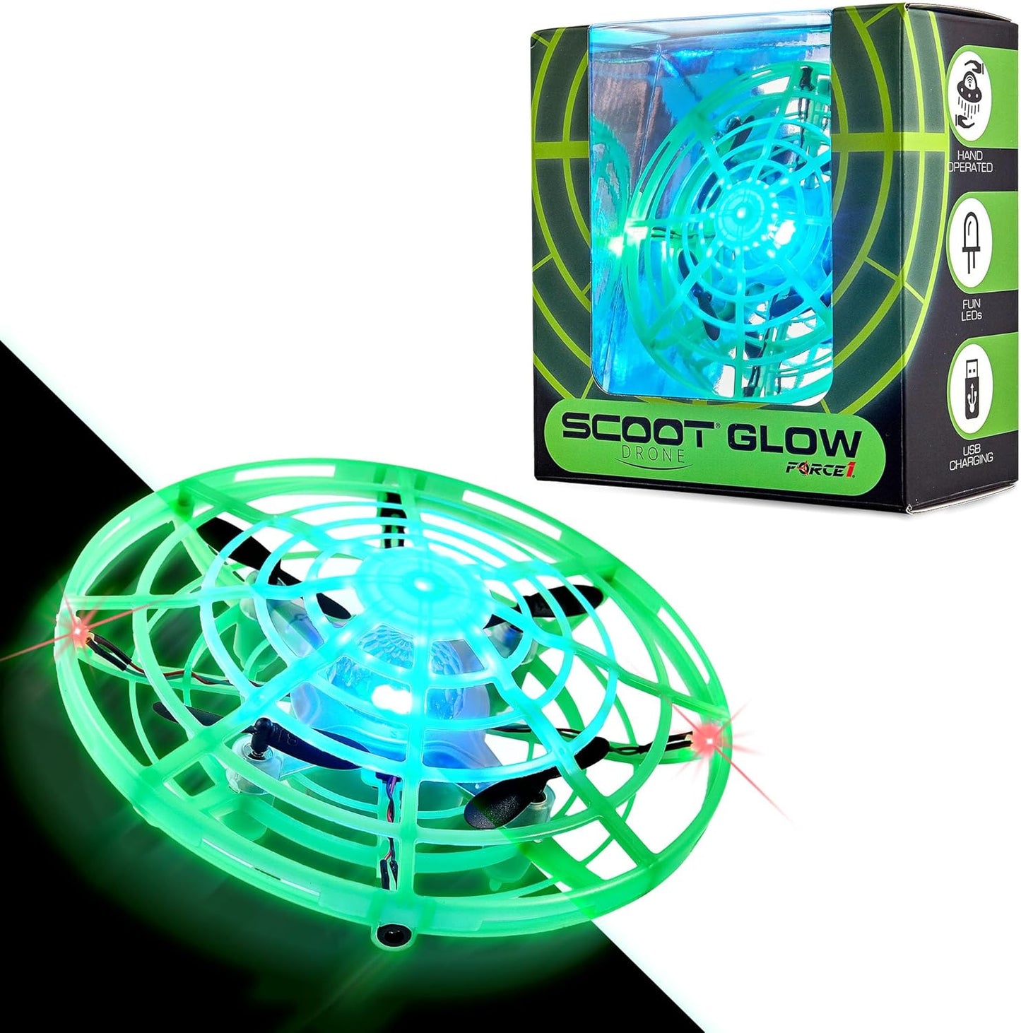Force1 Scoot Glow Hand Operated Drone for Kids or Adults- Glow in the Dark Hands Free Motion Sensor Mini Drones, LED Lights, 360 Flips, Easy Indoor Small UFO Flying Orb Ball Drone Toy for Boys Girls