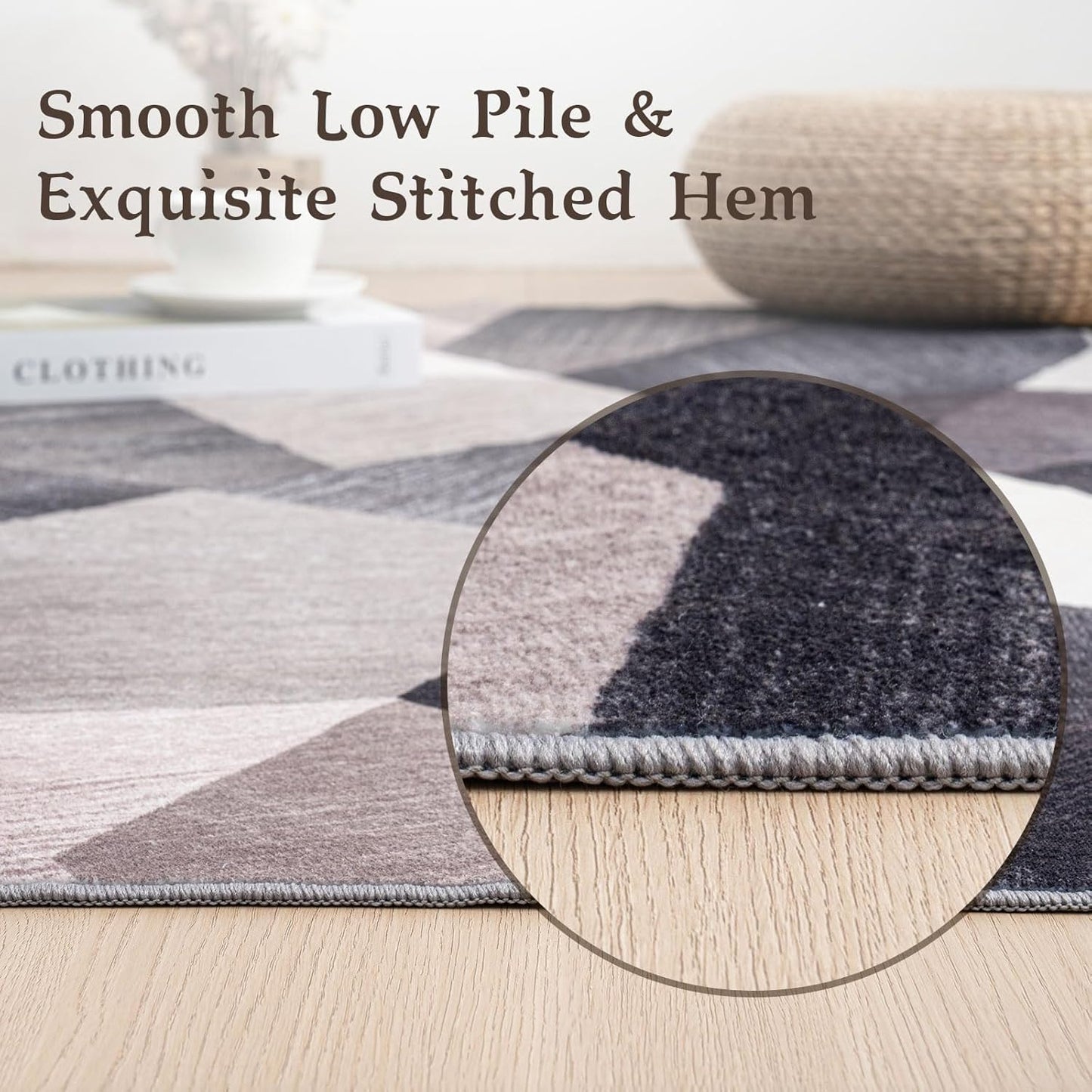 HOMFINE Washable Modern Area Rug - Geometry Style 5x7 Rugs for Living Room, Bedroom, Machine Washable Rug Soft Non Slip Non Shedding Area Rug - Green, 5'x7'