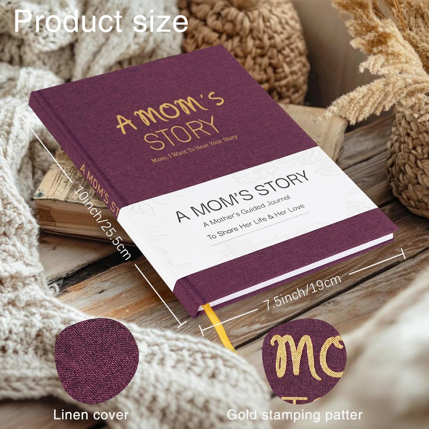 Artmag Mom's Life Story Journal Family Keepsake Book Linen Hardcover for Mom to Share Her Memories, with 250+ Prompt Questions Book Gift for Birthday Mother's Day Christmas (Purple)