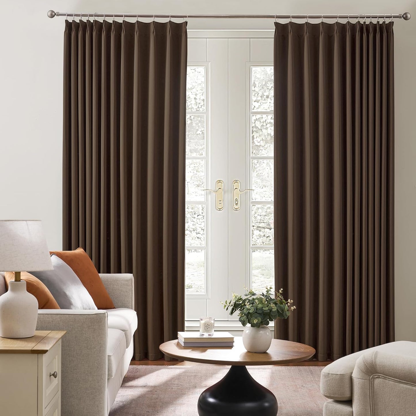Chocolate Brown Espresso Pinch Pleated Blackout Curtains 102 Inches Long,Thermal Insulated Pinch Pleats Window Curtains Panels Drapery for Bedroom, Living Room,Office, 40" W x 102" L, Set of 2