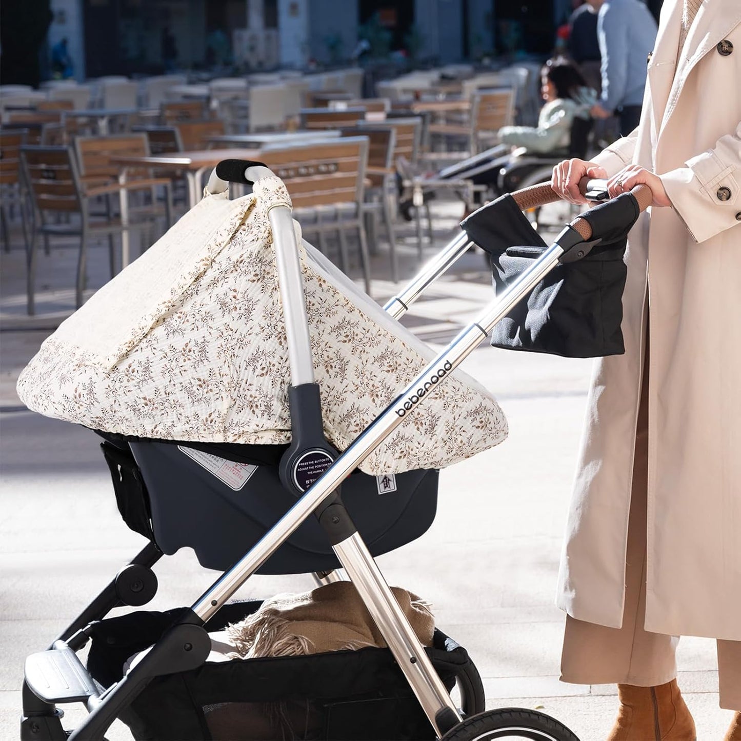 Beberoad Love Baby Car Seat Cover, Breathable Mesh Window & Windproof Canopy, Universal Fit for Infant Car Seats – Lightweight, Easy Install (Beige)