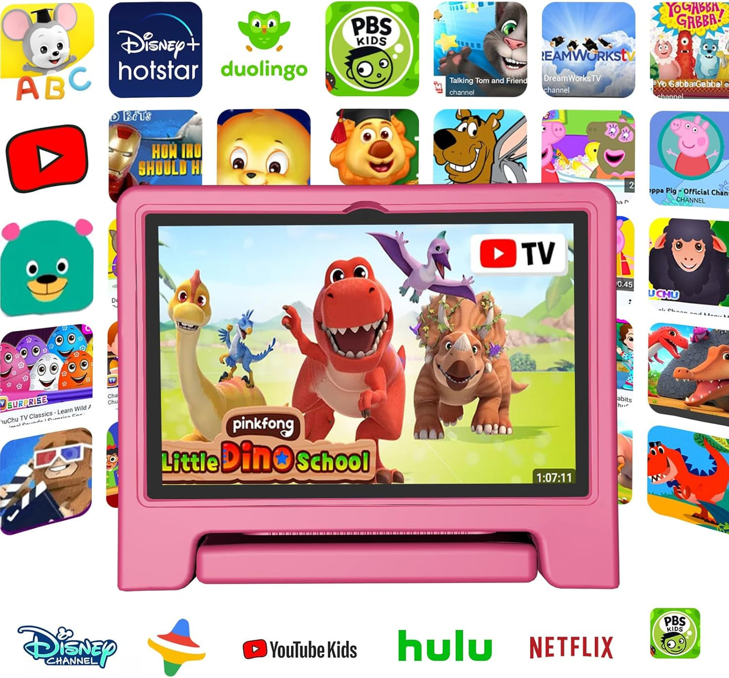 Tablet for Kids Age 3-12 10.1 inch Android 14 6000mAh 8GB RAM+64GB ROM(Expandable to 1TB Kids Tablet WiFi6 Google Kids Space Parental Control 1280 * 800 HD Screen (Pink)