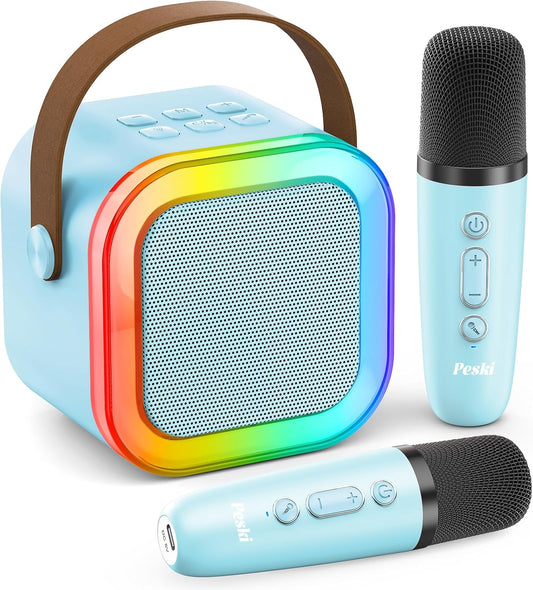 Peski Karaoke Machine for Kids Adults, Portable Bluetooth Mini Karaoke Microphone Singing Speaker Karaoke Player with 2 Wireless Mic, Birthday Gifts for Girls Boys Family Home Party (Blue)