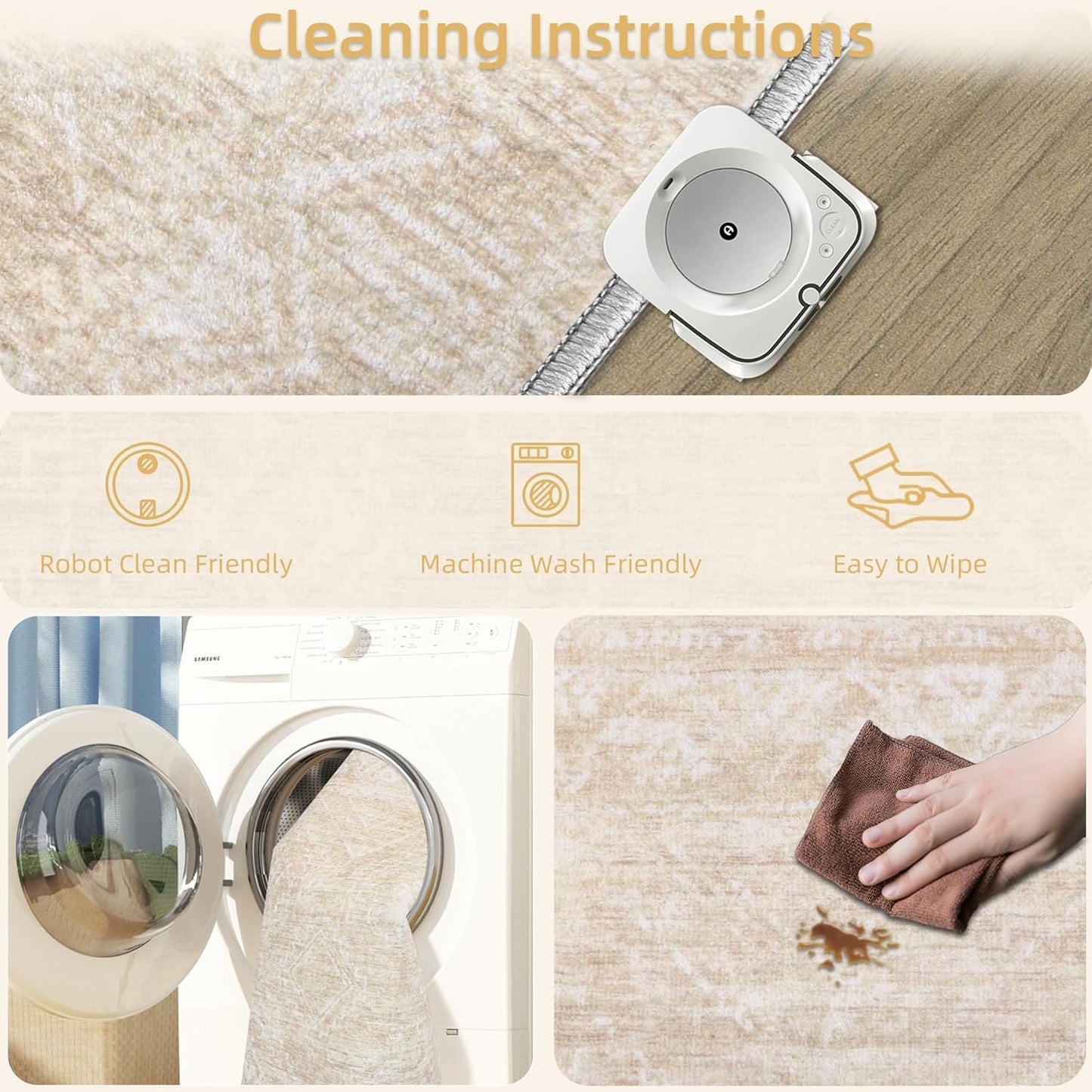 Moroccan Runner Rug 2x6 - Washable Boho Geometric Rugs Non-Slip Entryway Rug, Soft Neutral Farmhouse Runners for Hallway Bedroom Bathroom Laundry Staircase Foyer (2 x 6, Beige)