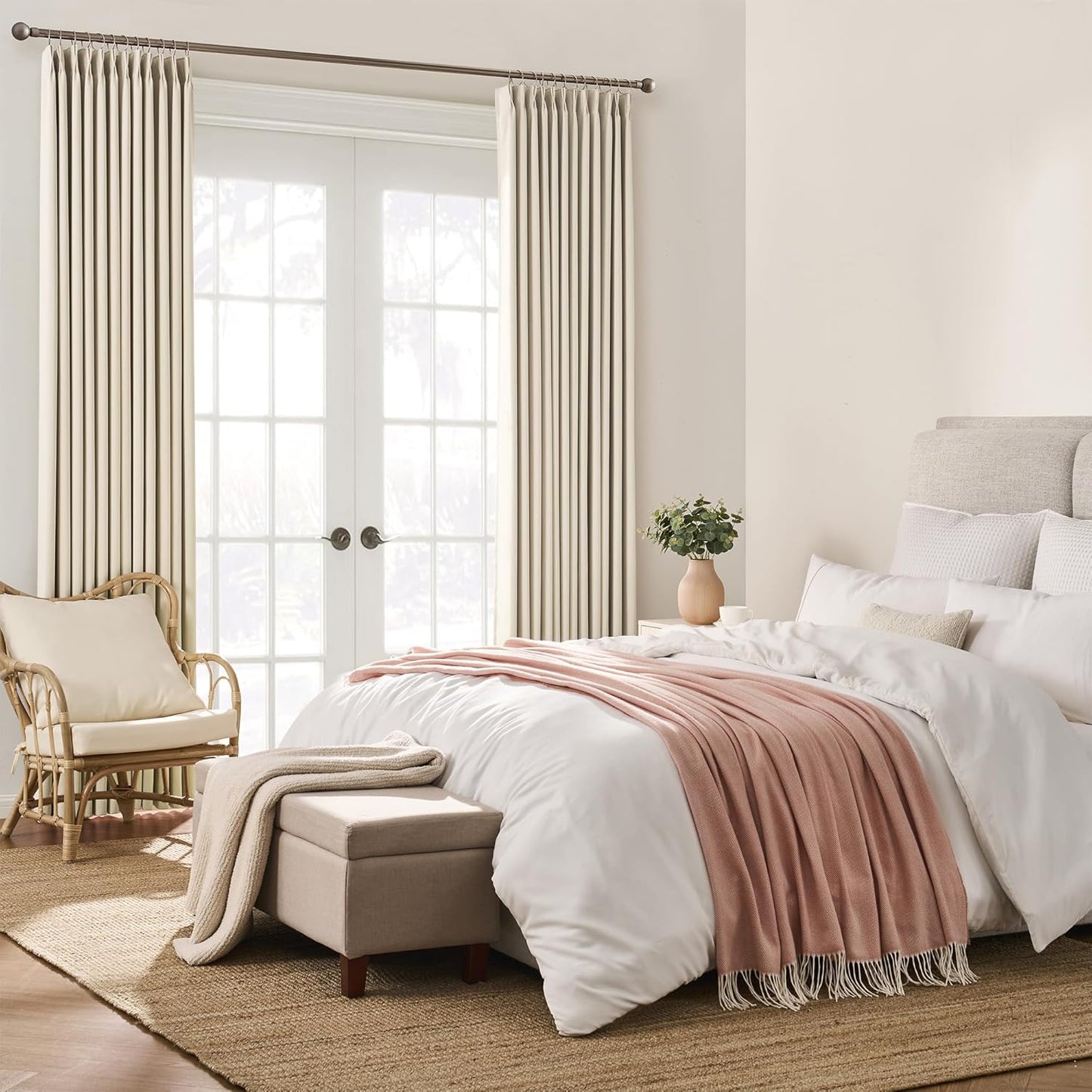 KEQIAOSUOCAI Extra Wide Curtains 80 x 102, Patio Sliding Door Pinch Pleated Blackout Curtains 102 Inches Long 2 Panels Set,Vertical Accordion Style Pleated Oversized Curtains with Hooks, Cream