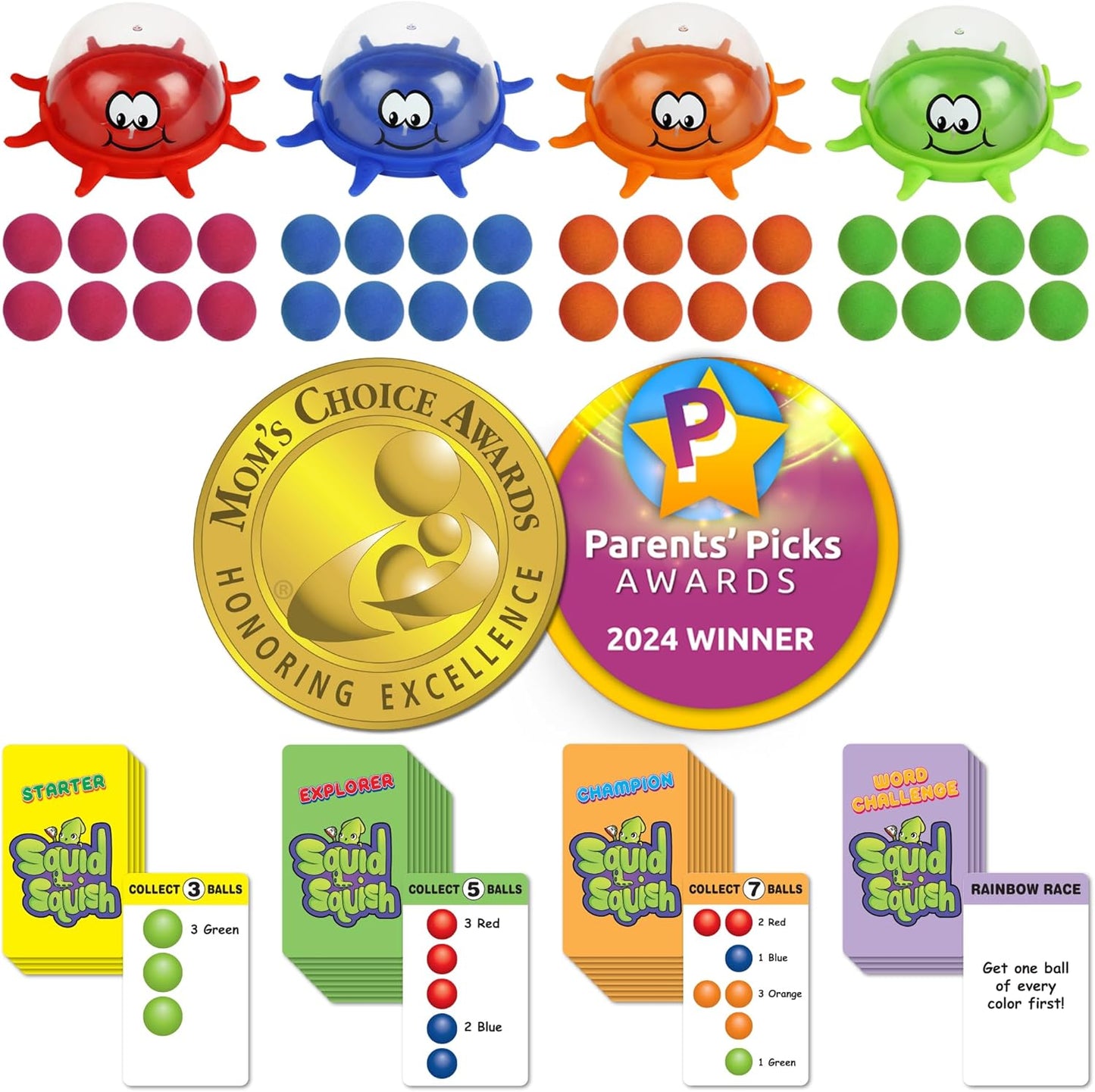 Funwares Colorful Squid Squish: Fast-Paced Floor Game for Kids, Interactive Learning, Hand-Eye Coordination, Counting and Color Game, Active Play, 2-4 Players, Ages 4-8