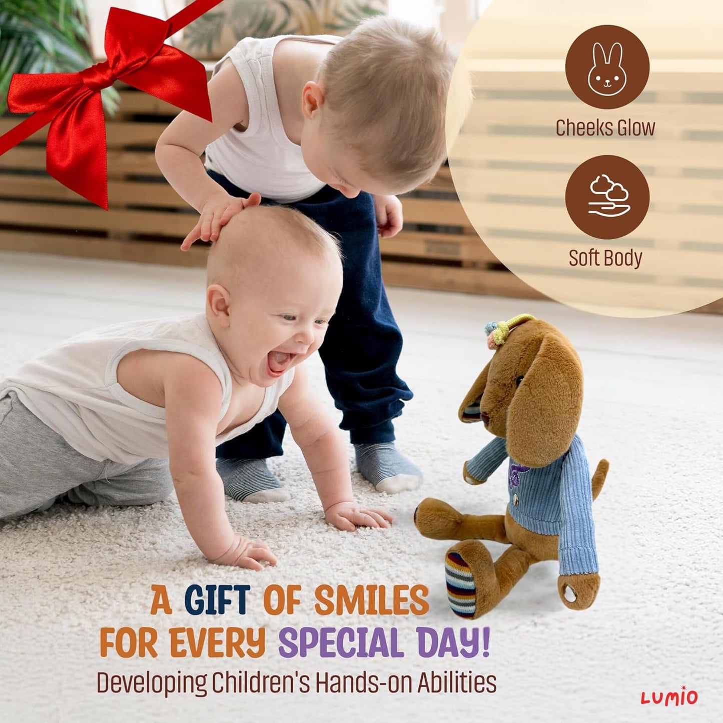 Lumio Musical Stuffed Animal Plush Toy with Lights & Sounds - Cute Interactive Toy for Newborns, and 3 6 12 to 48 Months (Bunny)