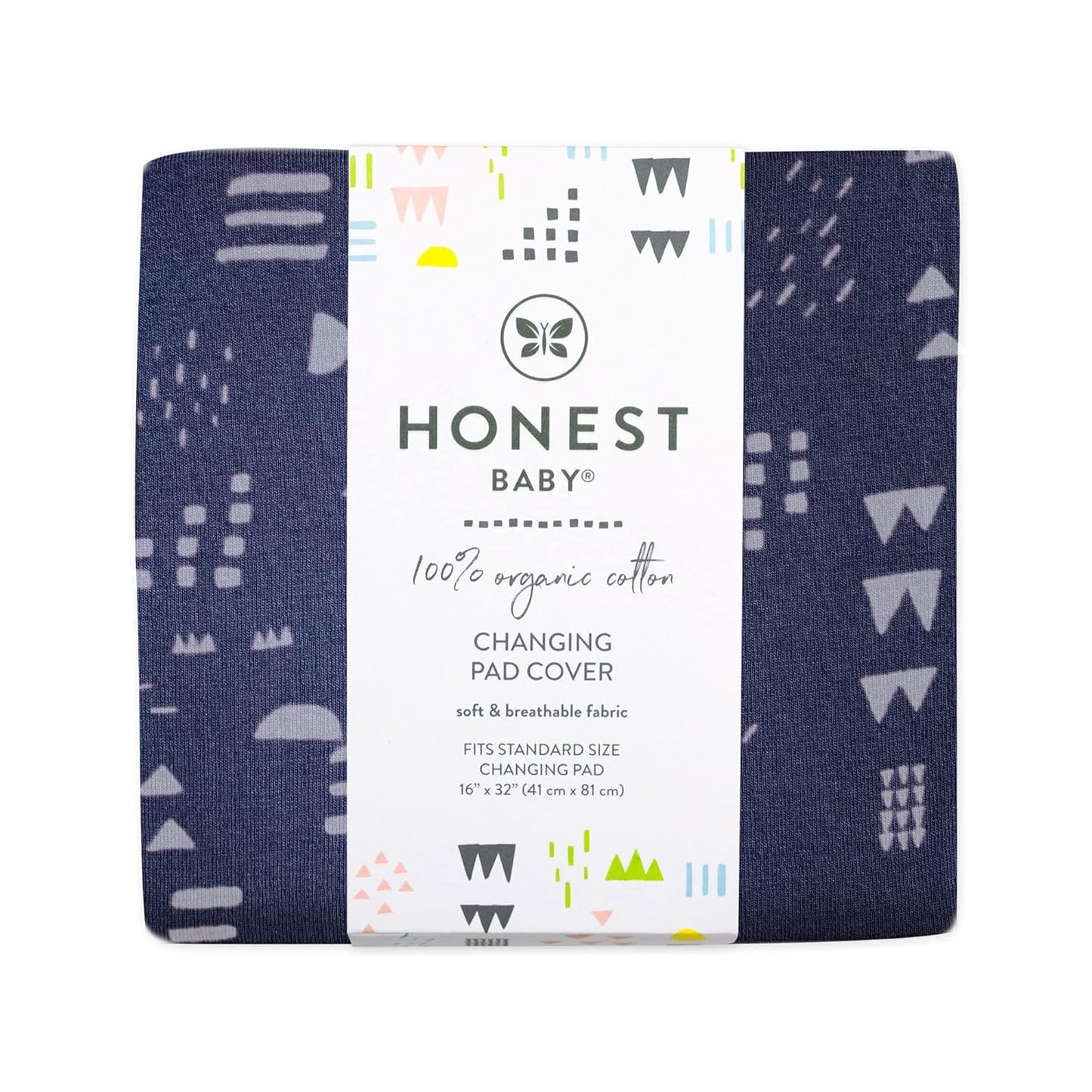 HonestBaby Organic Cotton Changing Pad Cover, Pattern Play Navy, One Size