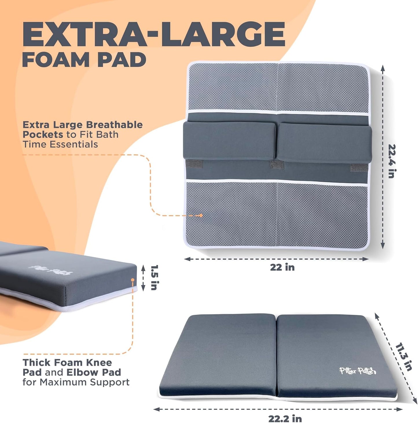 Baby Bath Kneeler and Elbow Rest Pad Set Made of Neoprene & Foam - Non Slip Cushioned Bath Kneeling Pad for Bathing Baby with XL Compartments for Bath Toy Storage for Tub