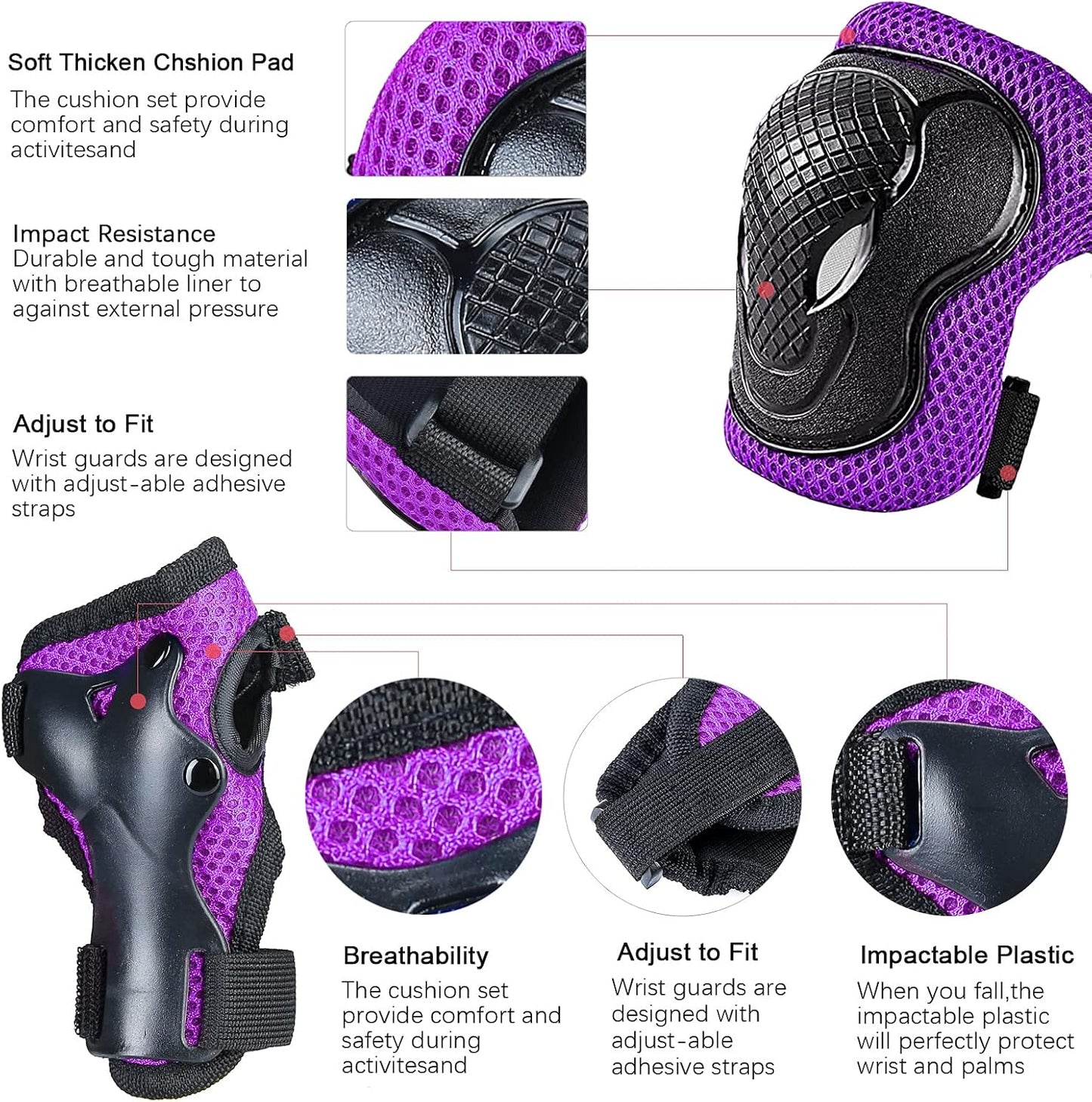 Adjustable Kids Bike Helmet with Knee Pads Elbow Pads Wrist Guards for Age 3-5-8-14+ Youth/Teens,Ventilation Multi-Sport Scooter Roller Skate Rollerblading Skateboarding Climbing Cycling