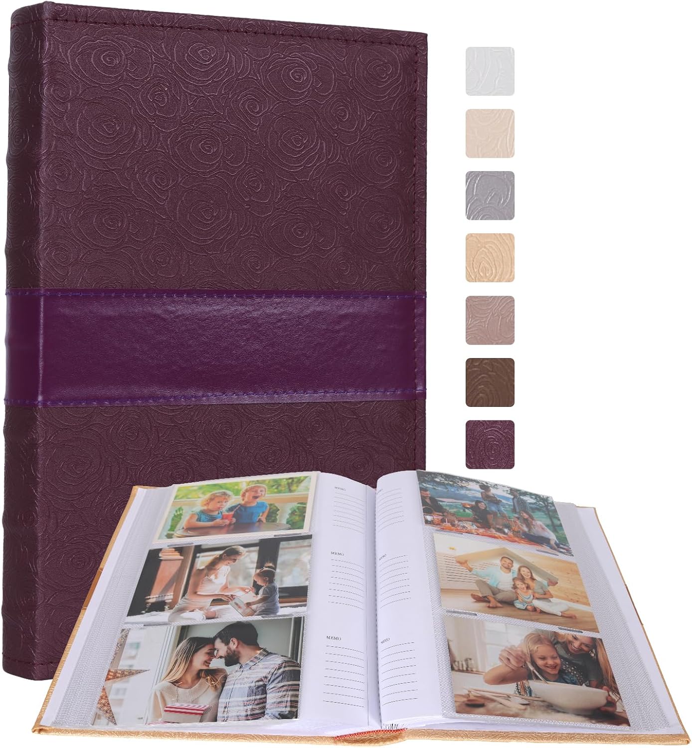 RECUTMS Photo Album with Writing Space 4x6 300 Pockets Photo Book,Leather Cover Picture Album with Memo Areas for Wedding Anniversary Family Baby Couple Valentines Graduation Travel (Purple)