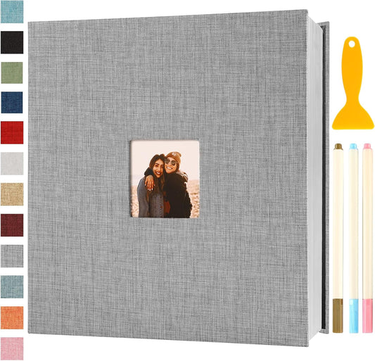 Photo Album Self Adhesive Pages Scrapbook Magnetic Photo Albums for 4x6 5x7 8x10 Pictures Sticky Pages Books for Baby Family Wedding 13.2x12.8 Grey 120 Pages