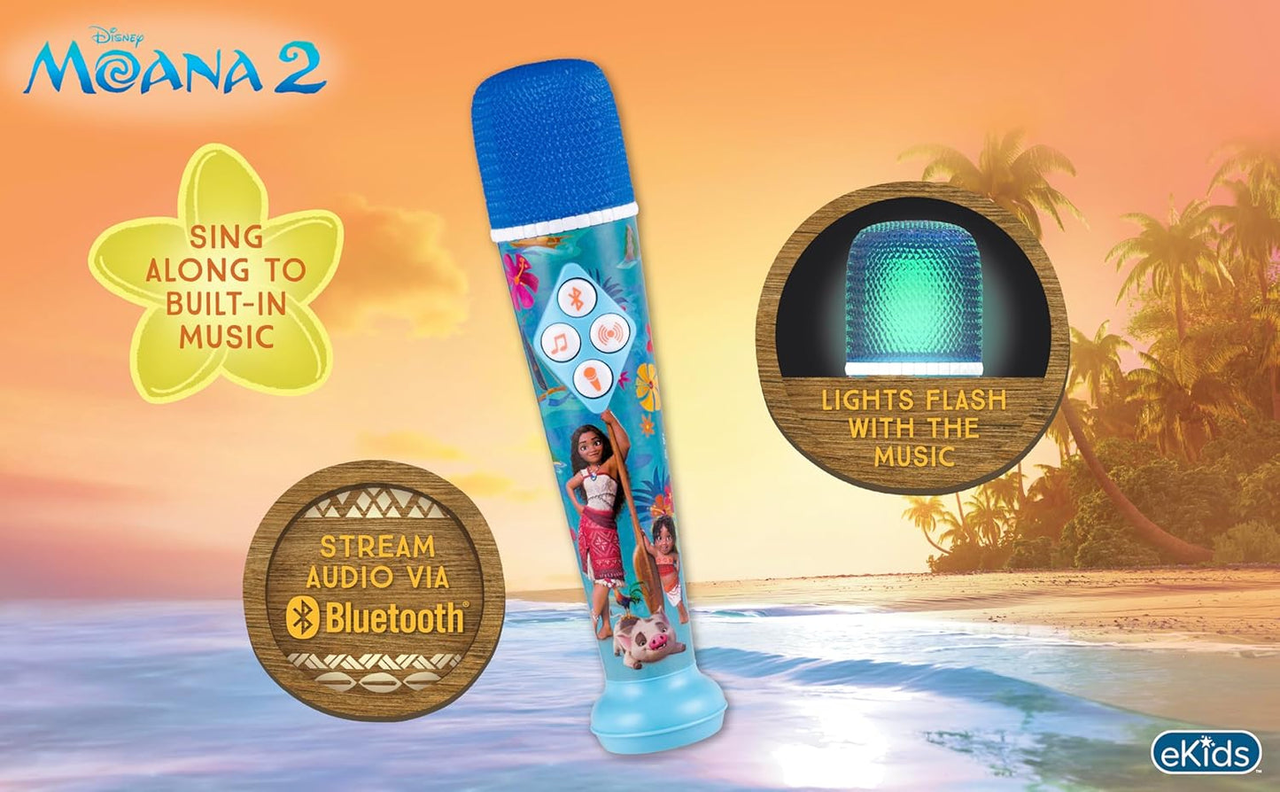 eKids Moana 2 Karaoke Microphone for Kids, Bluetooth Microphone Includes Built-in Music and Light Show, Designed for Fans of Moana Toys