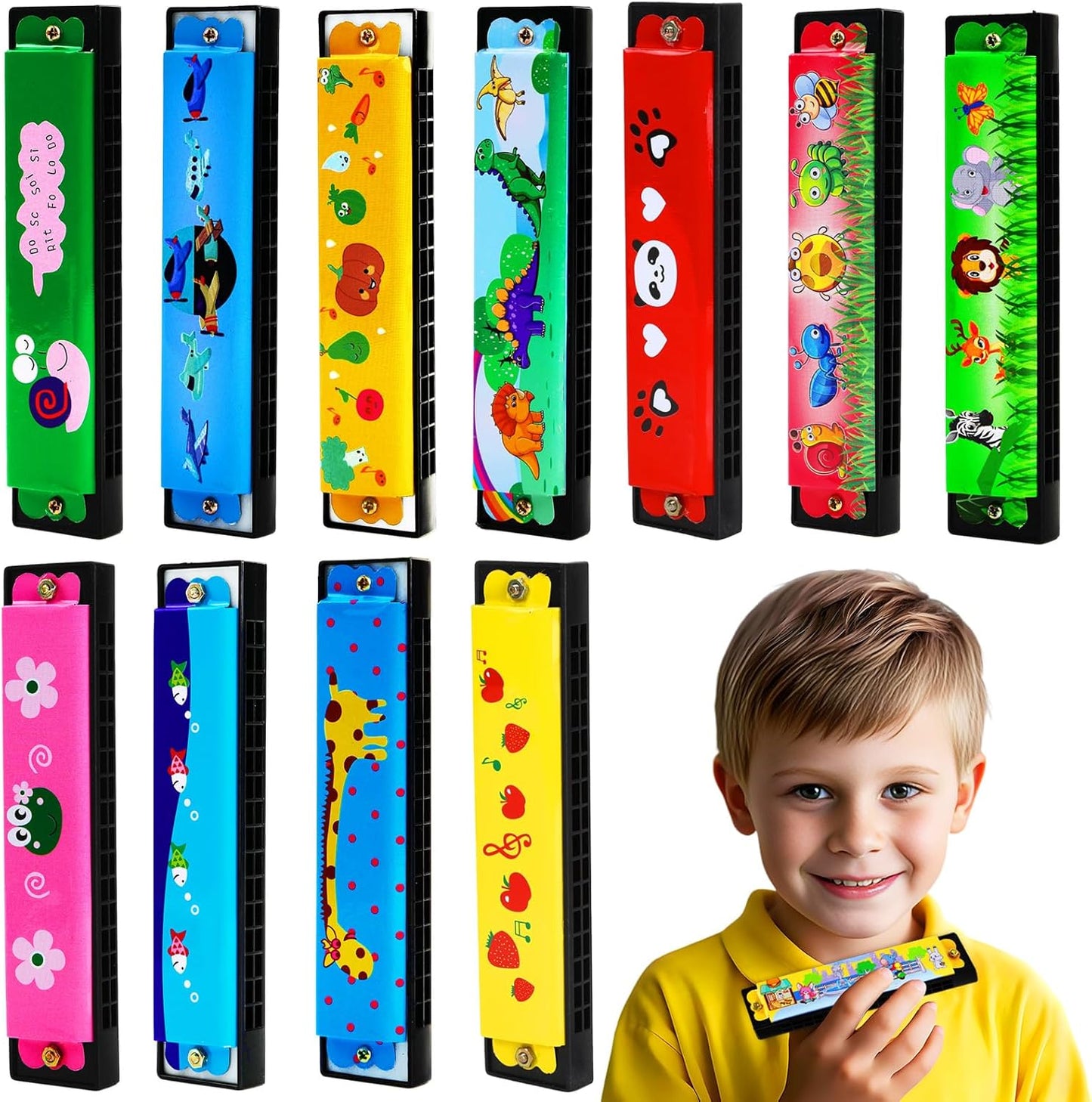 UPINS Harmonica,16 Holes Cartoon Musical Instrument,Beginners Harmonica for Musical Party for Music Class(12 Styles)