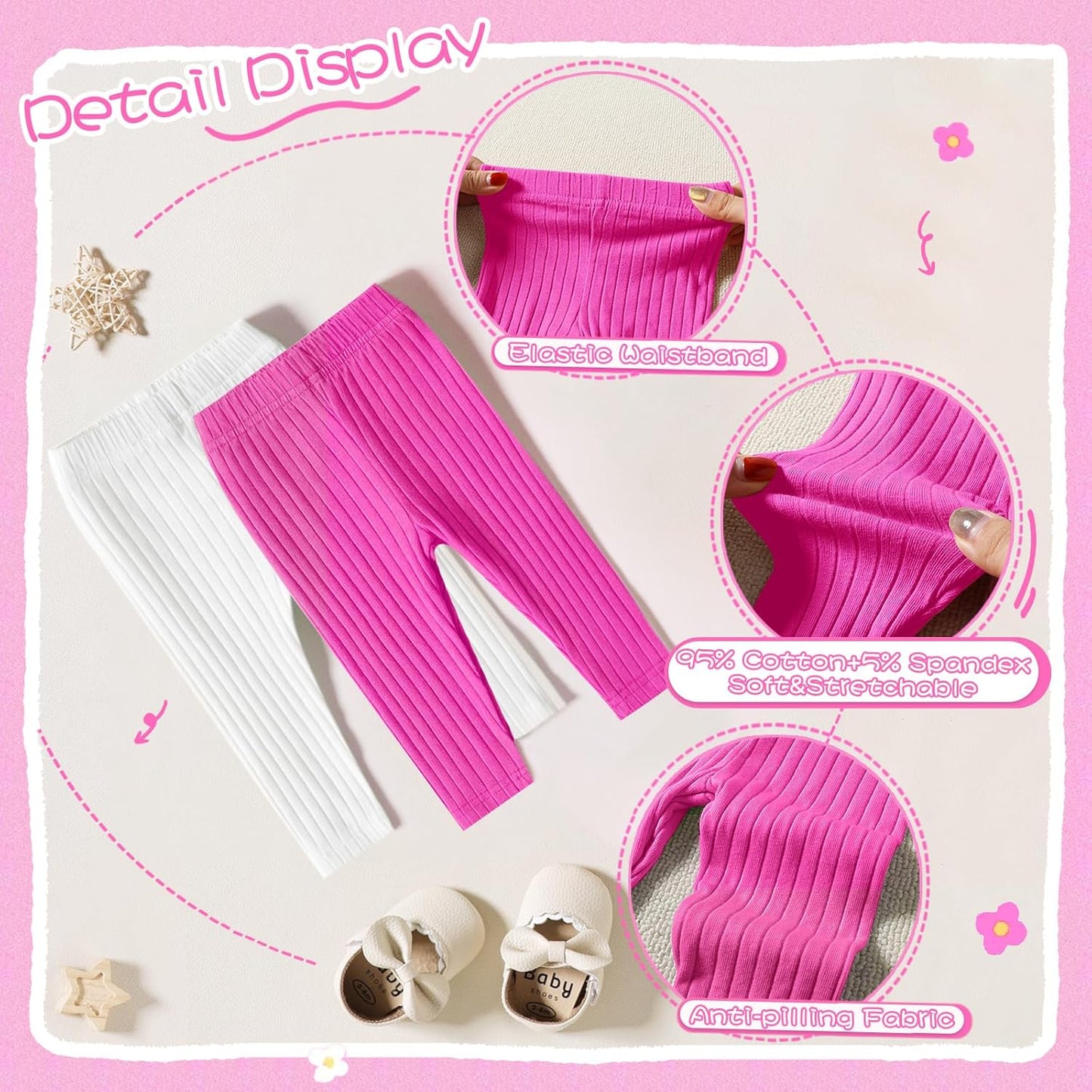 Newborn Toddler Baby Girl Pants Leggings Ribbed Straight Flare Infant Girl Pants Leggings Bell Bottoms 5 Packs