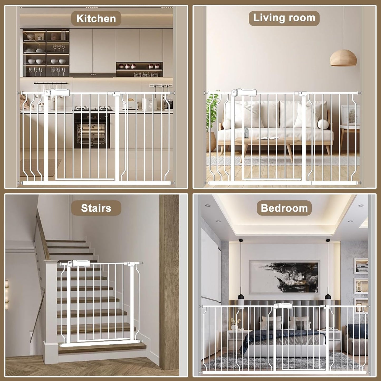 ALLAIBB Extra Wide Baby Gate Pressure Mount with Auto-Close, White Metal Safety Gate for Stairs & Doorways - Child Proof, Pet Barrier for Hallways, Kitchen, Living Room for 57.48-62.02 inch