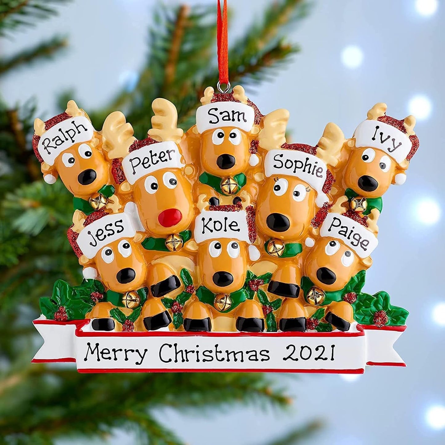Personalized Christmas Ornaments 2025 Family of 2/3/4/5/6/7/8 Deer Christmas Ornaments Custom Name Customized Gifts for Xmas Tree,Family of 4