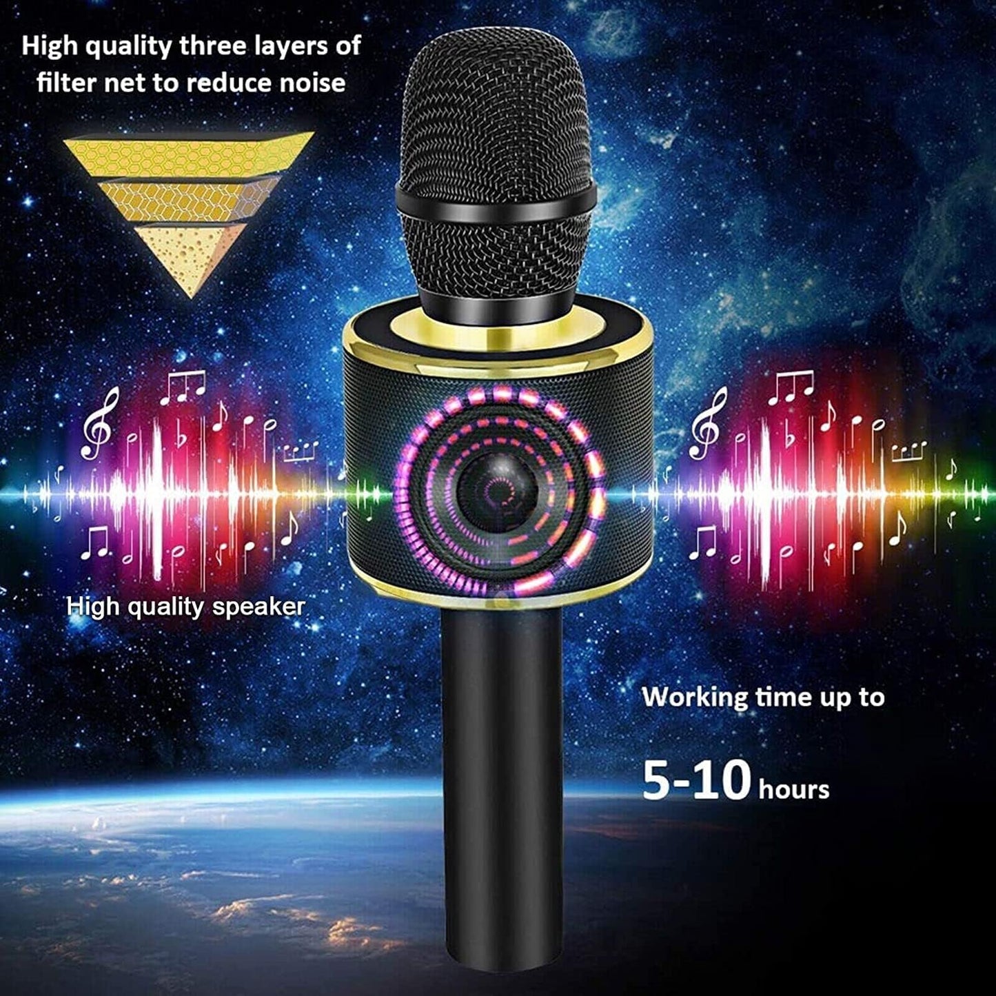BONAOK Wireless Bluetooth Karaoke Microphone, 3-in-1 Portable Handheld Mic Speaker Machine for All Smartphones, Gifts to Girls Boys Kids Adults All Age Q37(Black Gold)