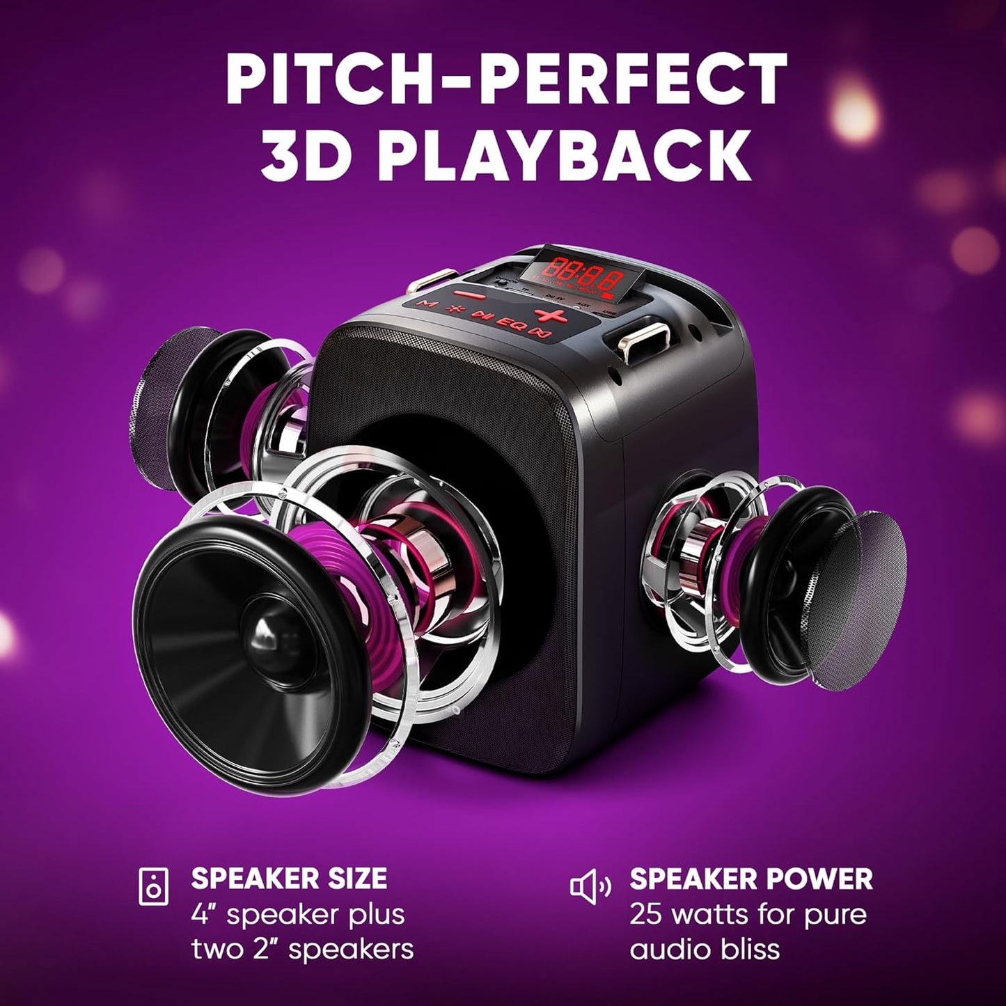 MASINGO Karaoke Machine for Kids and Adults with 2 Wireless Bluetooth Microphones, Portable 3D Sound Speaker with Colorful LED Lights, Supports TF Card/USB, AUX in, FM, TWS for Home Party, Cantando C2